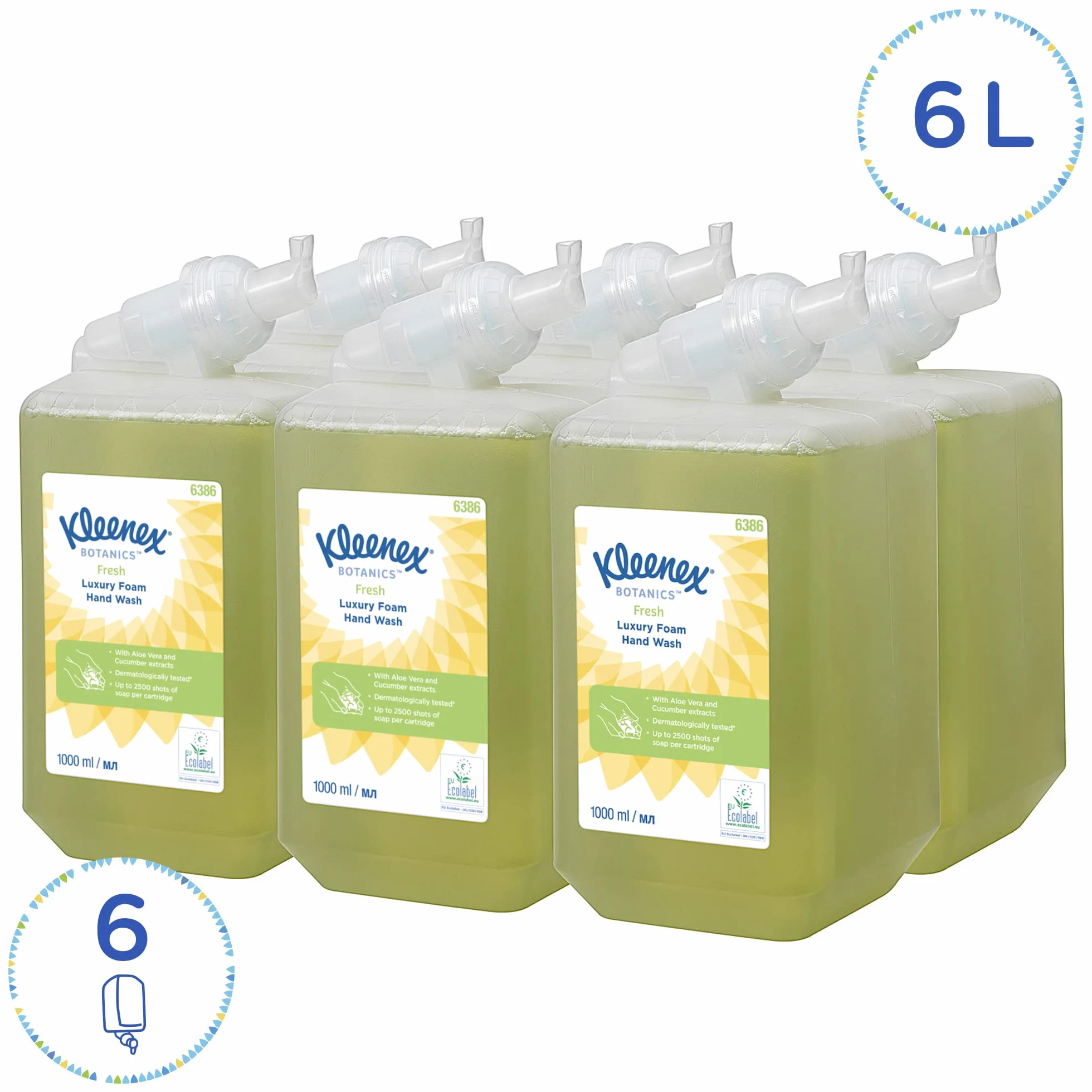 Kleenex Botanics Fresh Jabón de manos en espuma perfumada 6 recambios de 1 litro