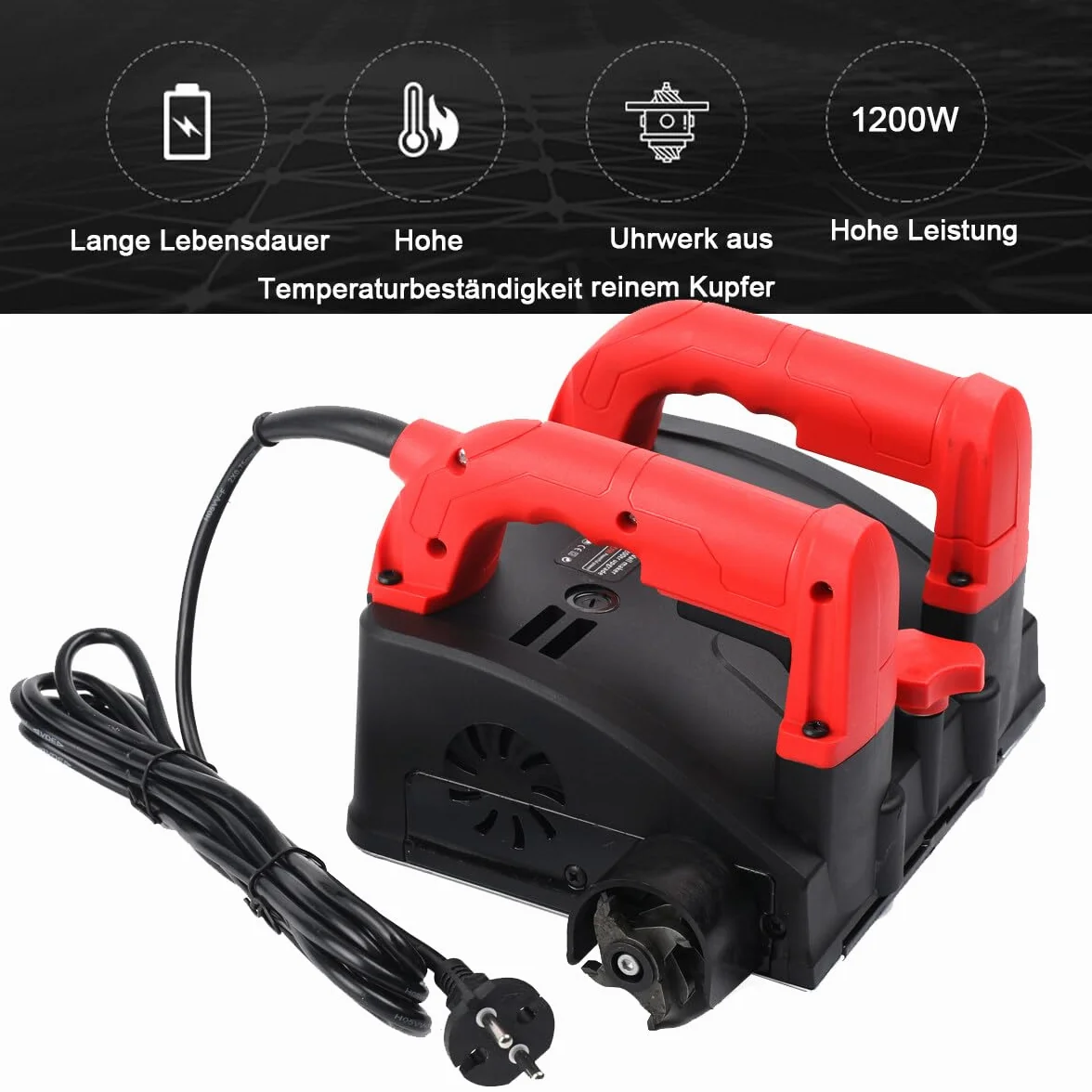 Cepillador eléctrico de pared para yeso, 1200 W, 1-4 mm, ajuste de profundidad, mango doble antideslizante, 150 mm de ancho de fresado, 1000 – 4000 rpm