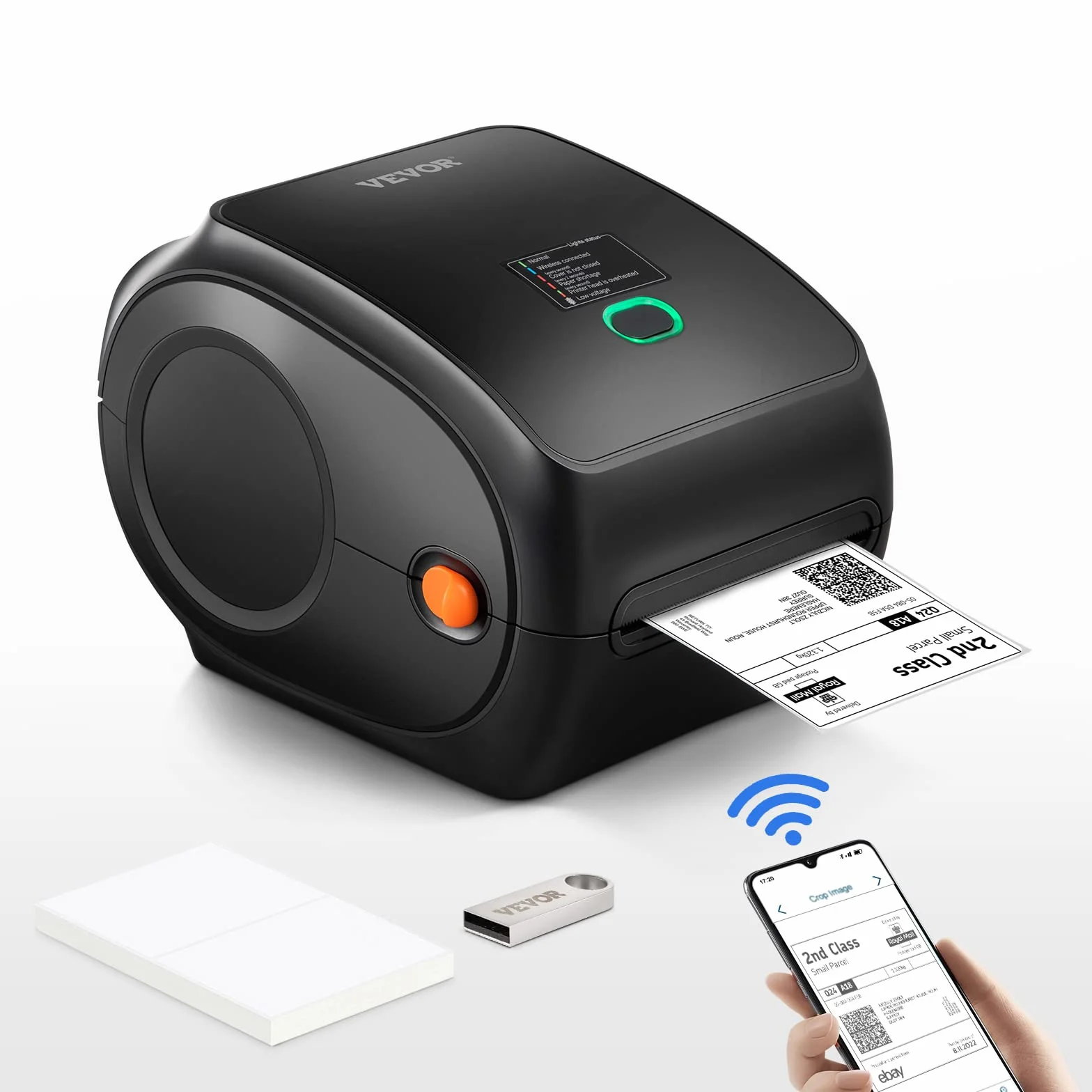 VEVOR Impresora de Etiquetas de Envío Alta Velocidad USB/BT Impresora Térmica de Etiqueta 4x6 300DPI Creador de Etiquetas de Escritorio Compatible con Amazon Ebay PayPal Etsy para Windows Mac Blanco