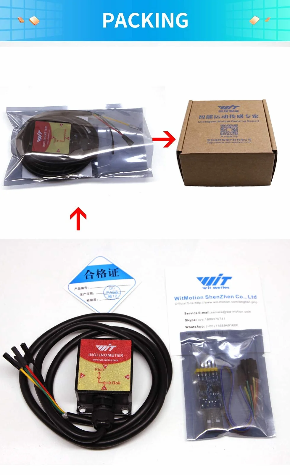 [Acelerómetro + Inclinómetro de Grado industrial] HWT905-TTL MPU9250 Giroscopio de 9 ejes + Ángulo (XY 0.05 °) + Brújula digital con filtro Kalman, compensación de temperatura y magnetómetro