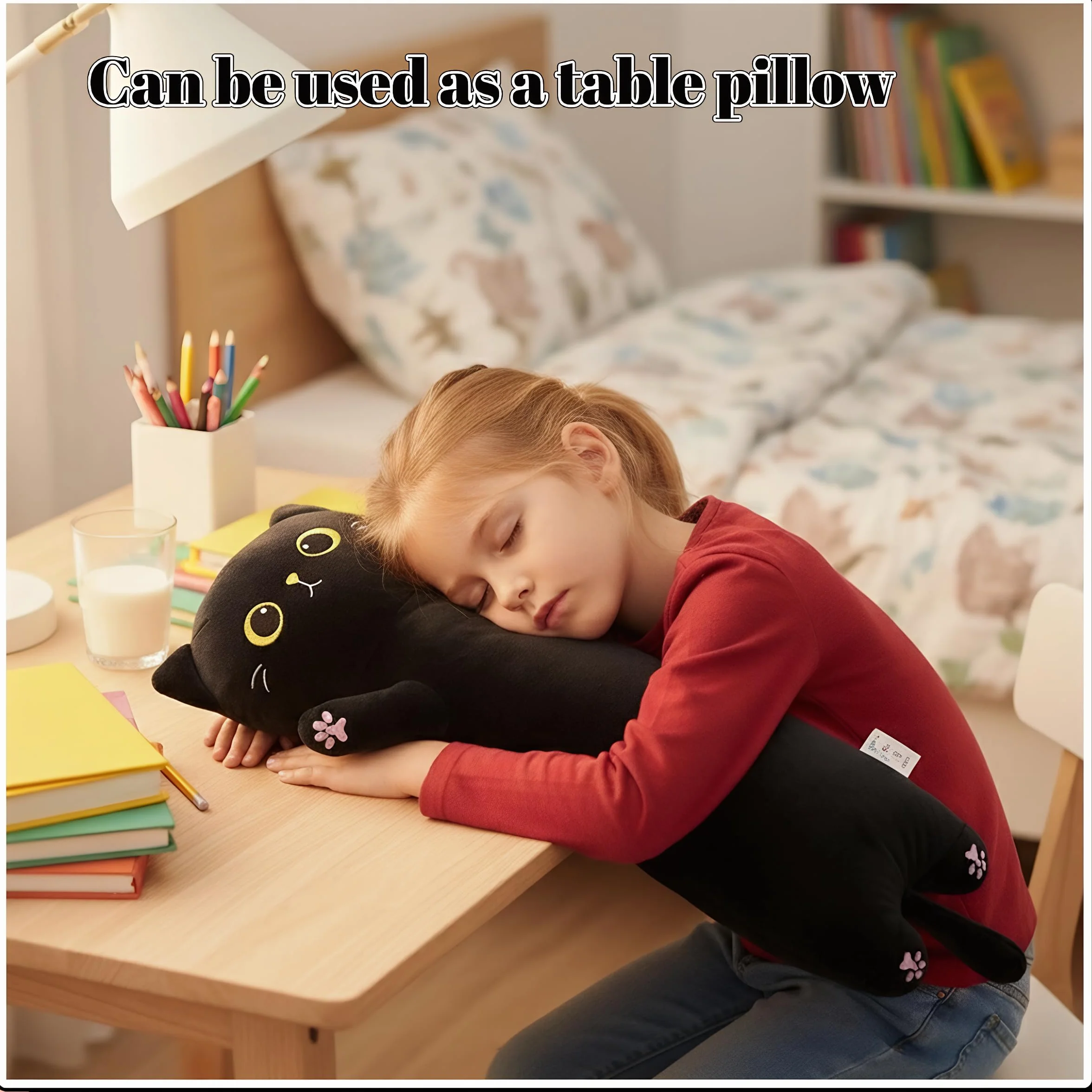 Peluche Gato Negro Grande 60cm Almohada Larga Cuerpo Suave Regalo