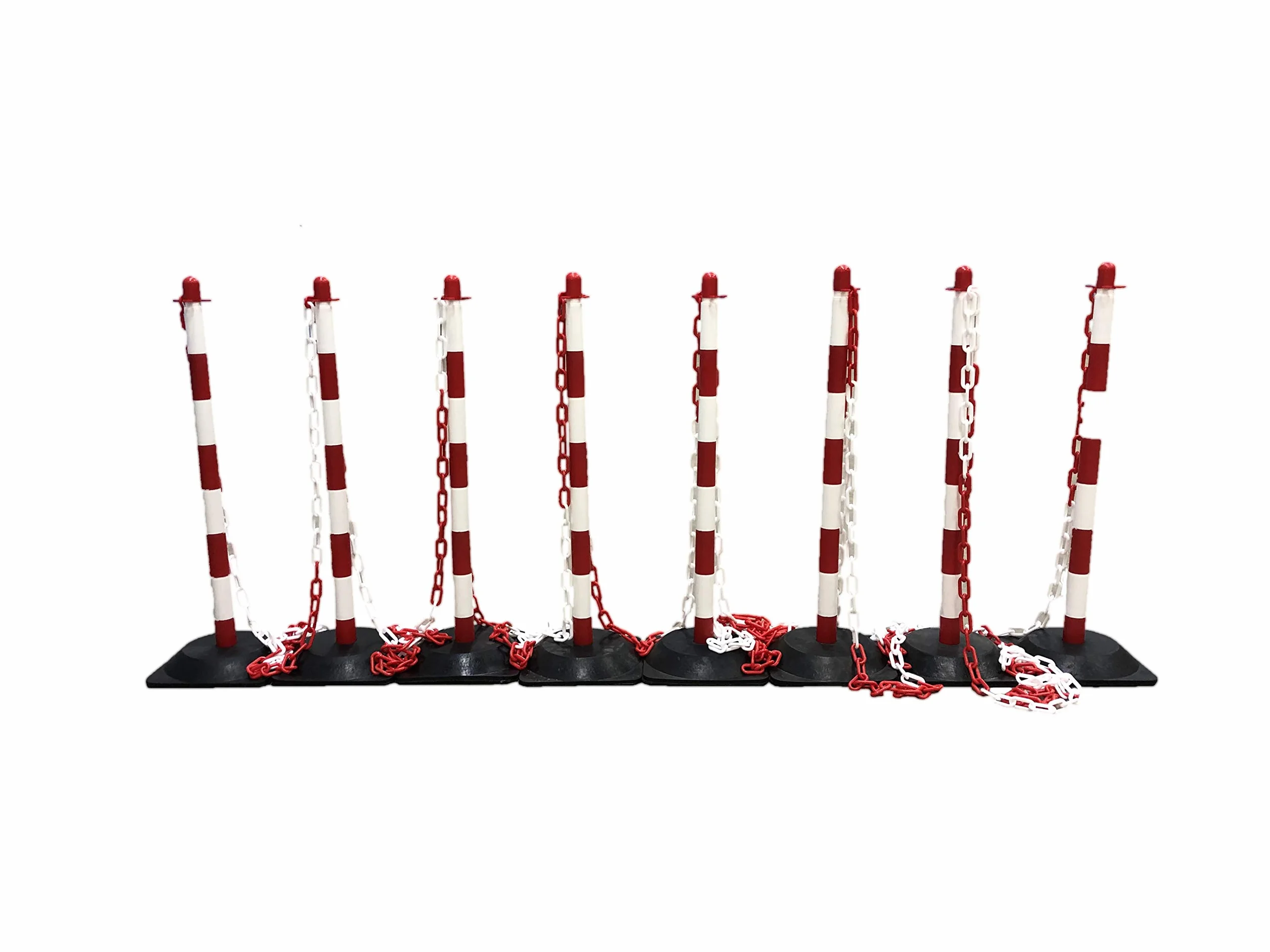 Kit de barrera de cadena y poste - Basic-, color rojo, blanco y negro y amarillo - Base de goma, 8 posts / 10m chain, 1