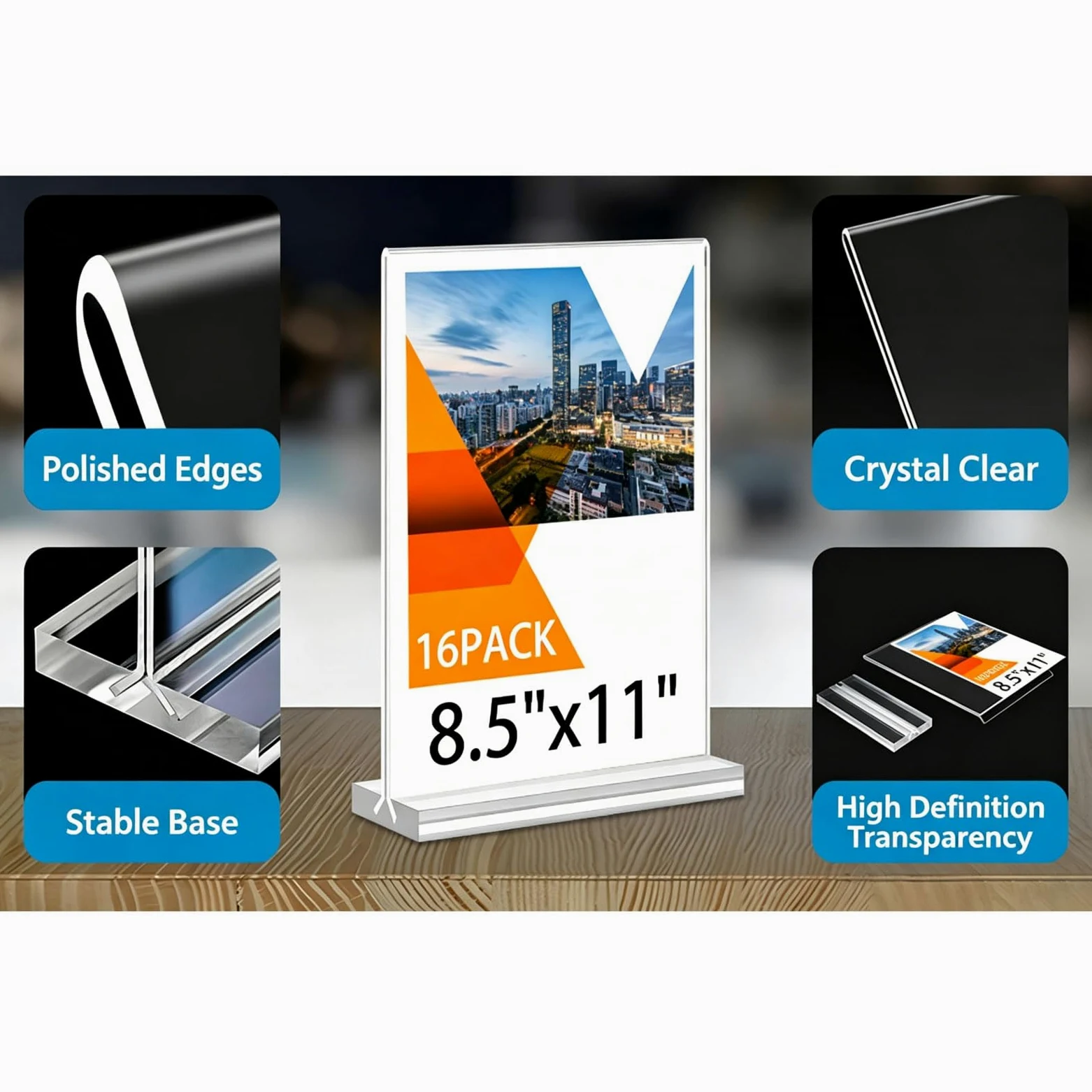 16 Pack Expositor Metacrilato Soporte Menú 8.5 * 11 Inches Transparente Soporte para Letreros Doble Cara Soporte Publicitario en Forma de T para recepción,Oficina,Restaurante,Hotel