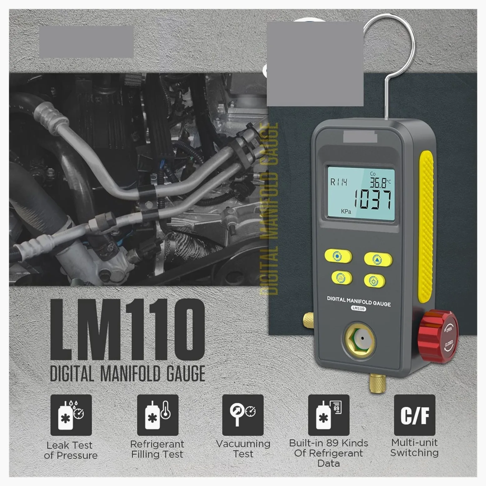 LM110 Digital Refrigeration Manifold Gauge Vacuum Pressure Temperature Meter Test Air-Conditioning,Alta precisión