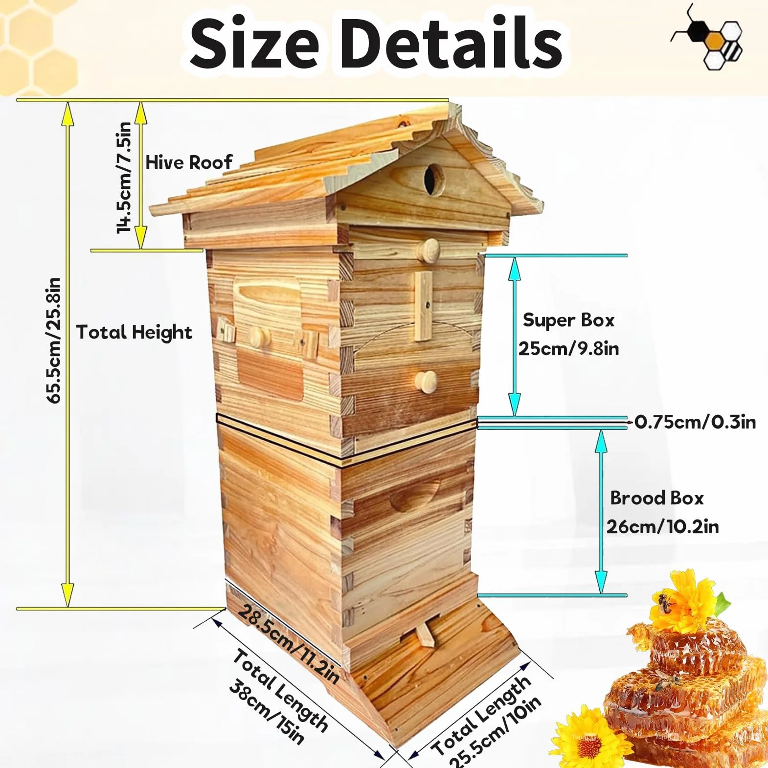 Kit De Inicio Automático De Colmena De Flujo Automático, Caja De Madera For Abejas con 7 Bandejas De Panal, Ventana De Observación For Apicultura Y Polinizadores De Jardín.