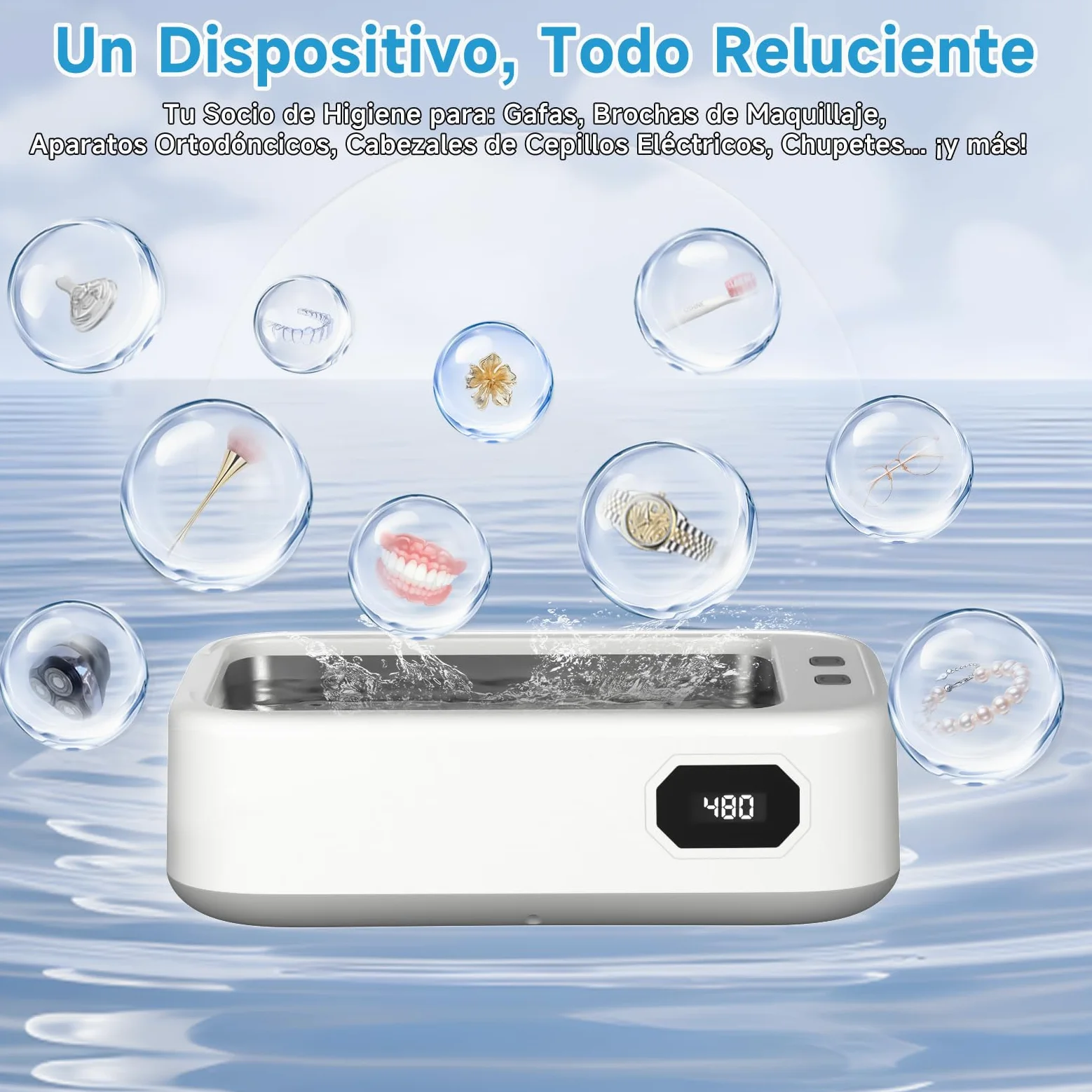 limpiador ultrasonidos 49kHz 640ml, ultrasonic cleaner digital 5 modos | portátil ultrasonidos limpieza para gafas, joyas, dentaduras