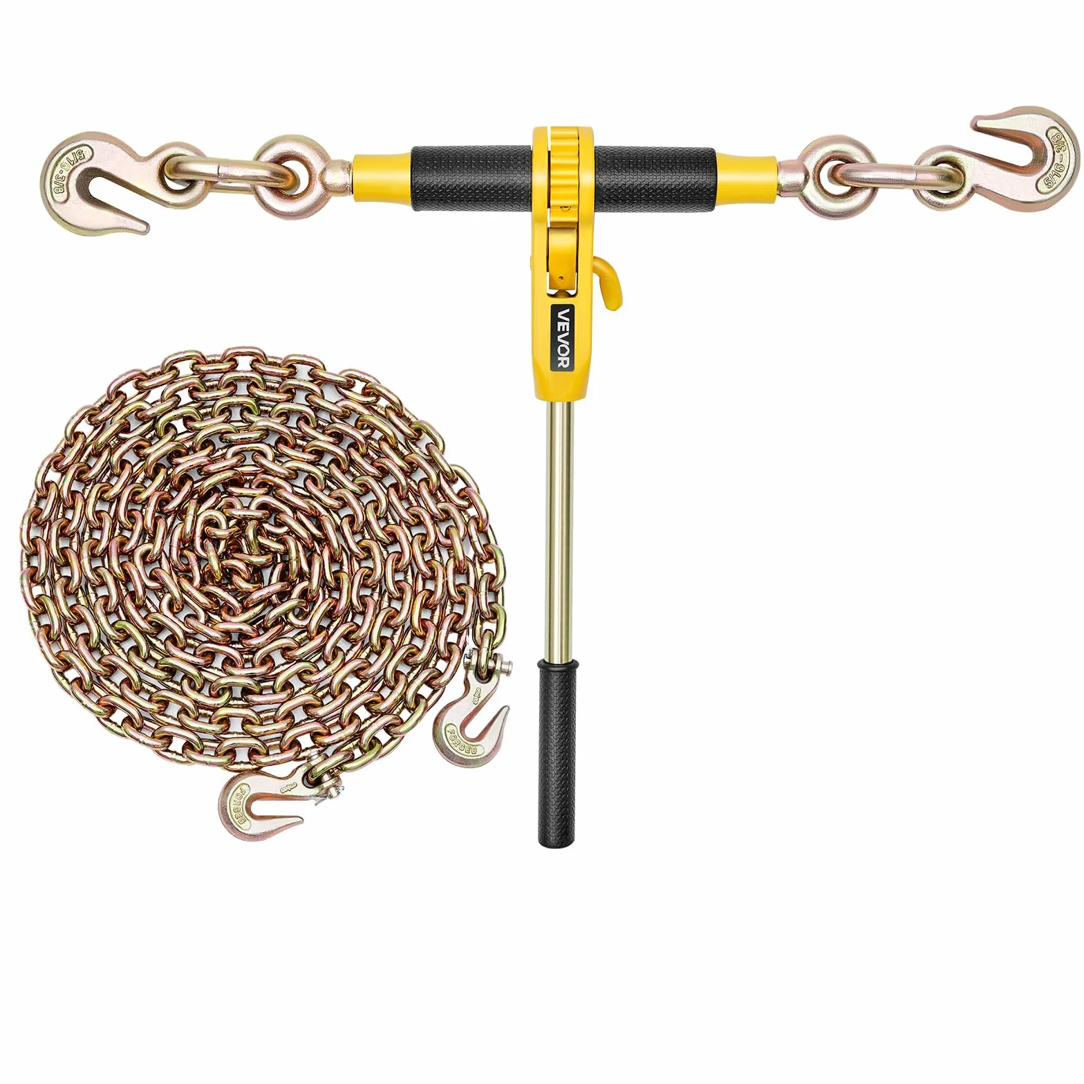 VEVOR Cadena Tensora con Trinquete, Juego de 2, Capacidad 3629 kg con Cadena 8 mm x 3,9 m Compatible 8 a 10 mm, Tensor de Cadena con Trinquete y Ganchos Ajustables para Amarre de Carga Camión Remolque