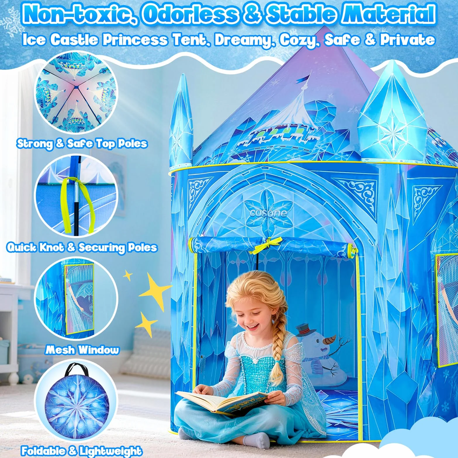 Cosone Tienda Campaña Infantil Frozen Tipi Exterior Casitas Jardin Juguete Regalo Niña 2-8 Años