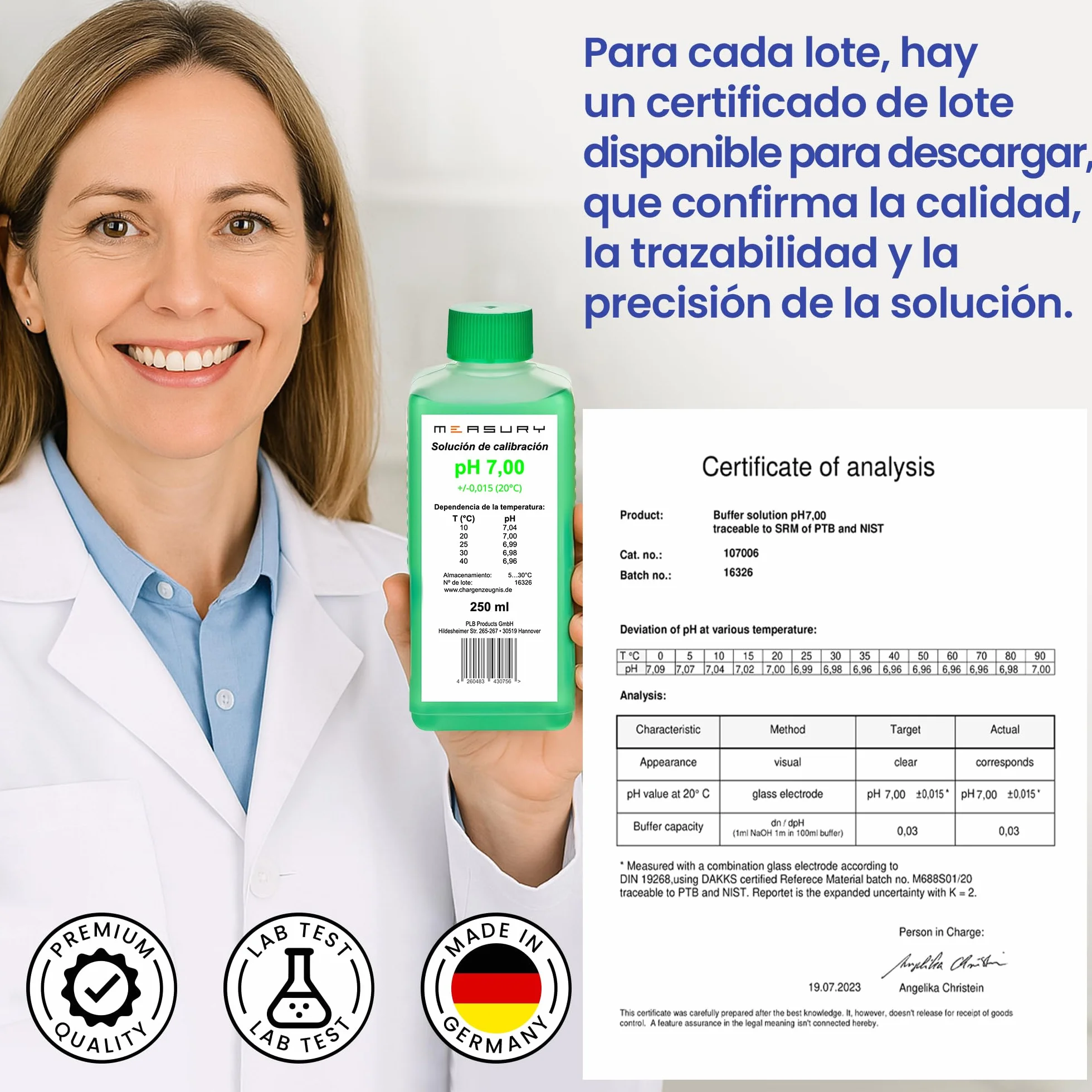 Measury Solución de calibración de pH 4.00 y 7.00 – Fabricado en Alemania, solución tampón pH 250 ml