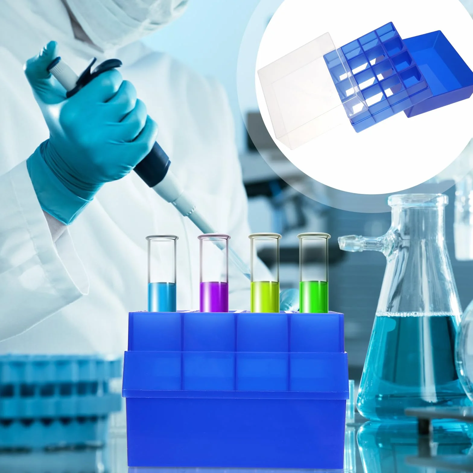 Soporte de Tubos de Microcentrífuga de Plástico Azul 50ml para 16 Tubos Investigación Científica