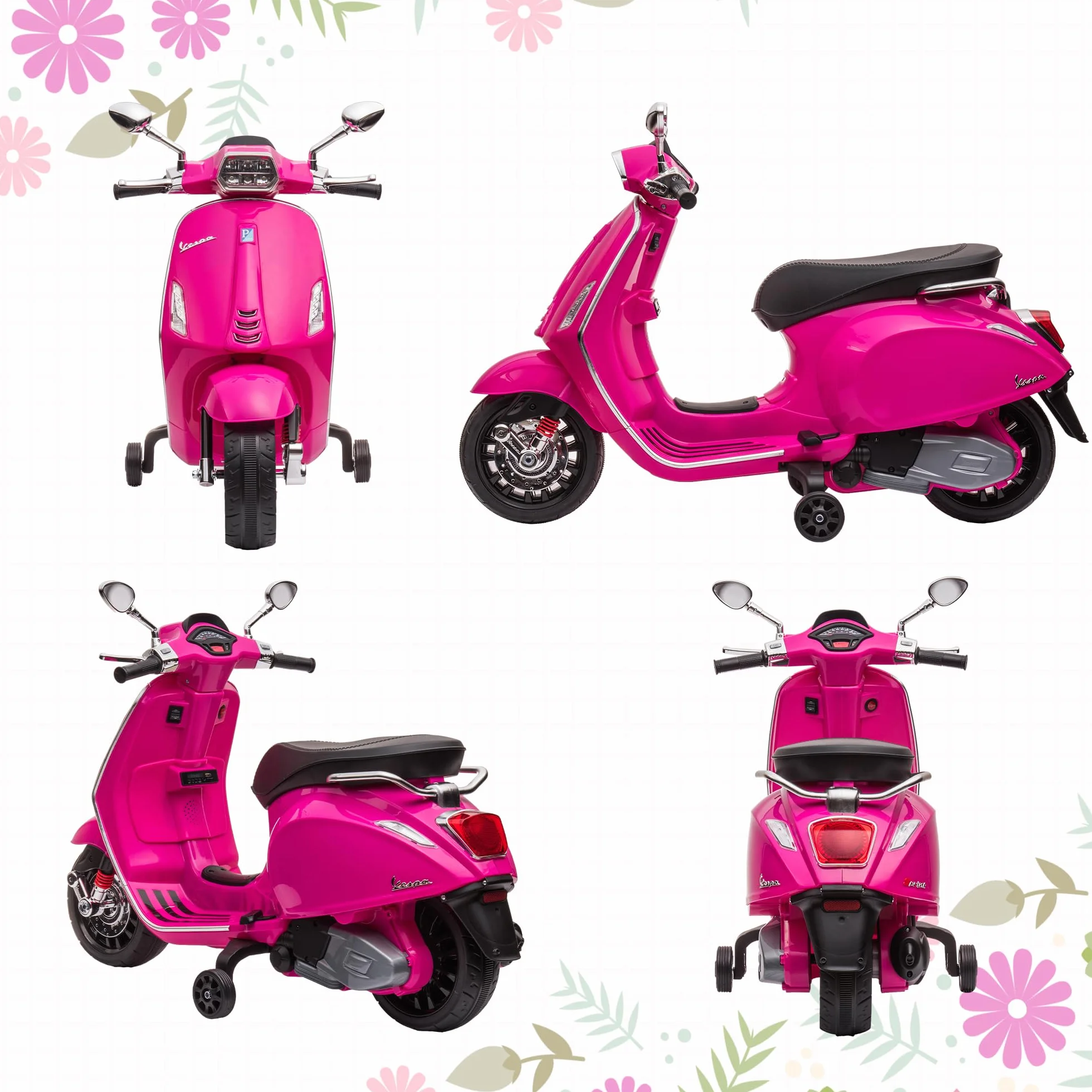 AIYAPLAY Vespa Moto Eléctrica para Niños 6V 3 km/h Carga 35 kg Rosa
