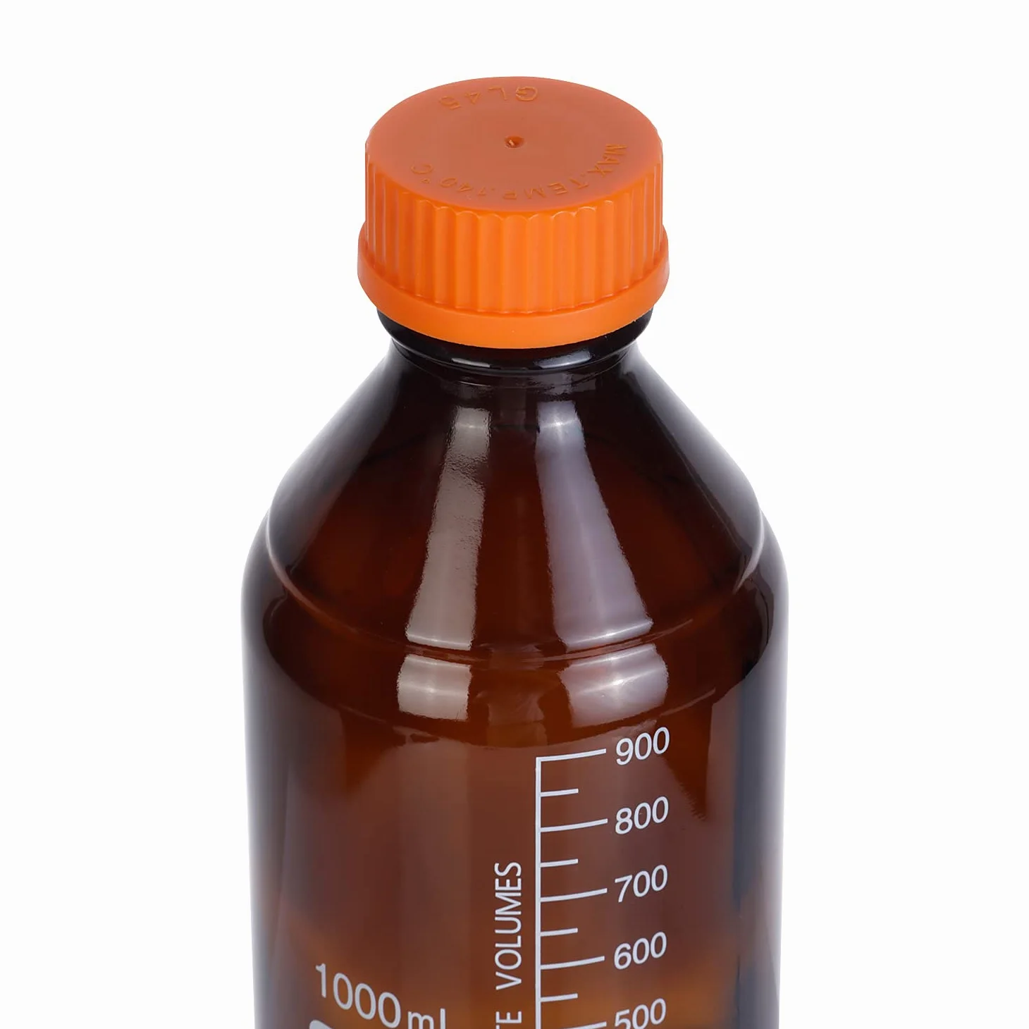 Moonetto Paquete de 4 botellas de vidrio de borosilicato ámbar de 1000 ml de reactivo de laboratorio/botella de almacenamiento con tapón de rosca naranja GL45
