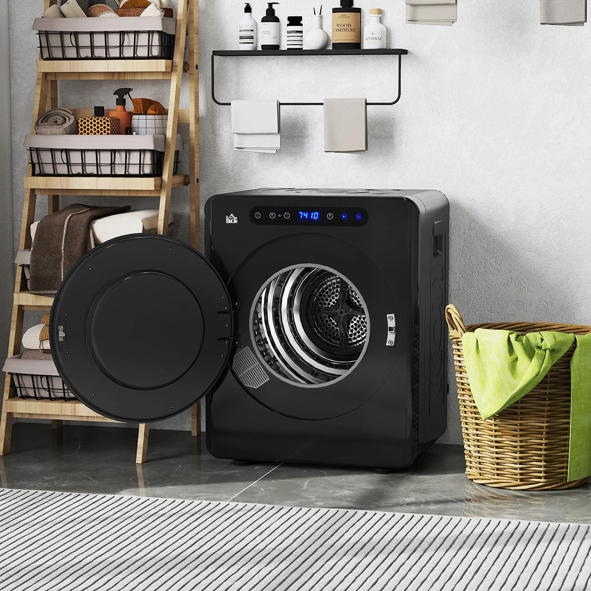 HOMCOM Secadora de Evacuación 5 KG 1000W Tambor Inox Negro