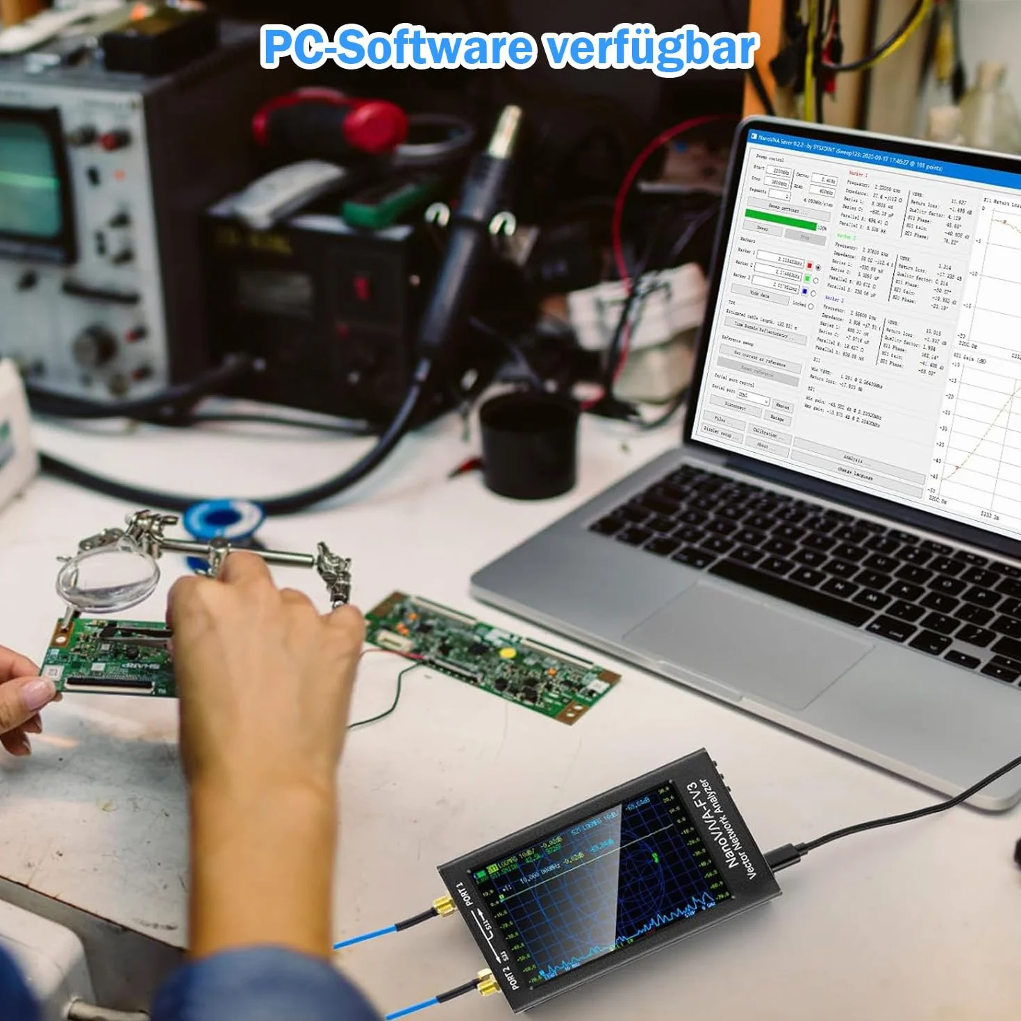 AURSINC NanoVNA-F V3 Mejorado Analizador de Red Vectorial 4.3" 1MHz–6GHz Analizador de Antenas: Mide Parámetros S, Relación de Onda Estacionaria de Voltaje, Fase, Retardo, Compatible con RTC