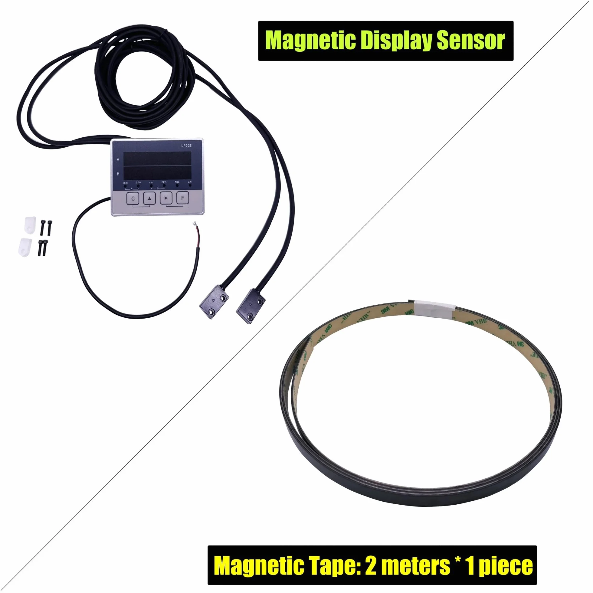 Sensor de regla de rejilla Pantalla digital de 2 ejes DRO Sensor magnético Lectura de desplazamiento de cinta E Transductores de posición Codificador Carpintería Medición precisa(LP20E-2000mm tape)