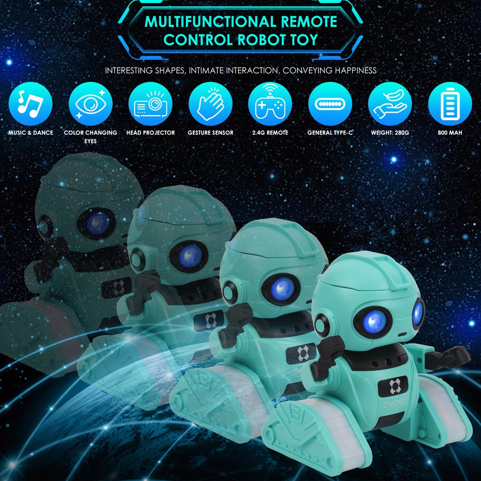 ZWOOS Robot Interactivo con Ojos LED y Música, Control por Gestos - Juguete para Niños 4-8 Años