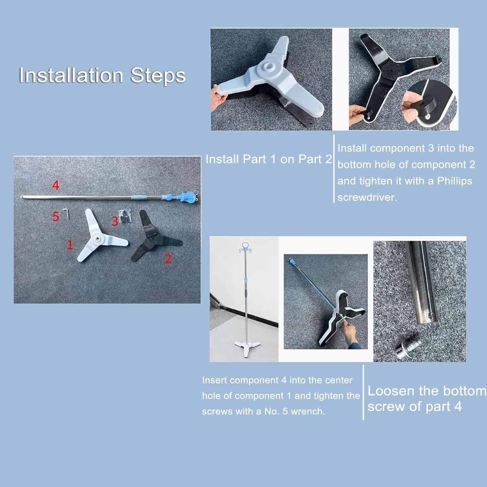 Soporte rodante for portasueros de acero inoxidable resistente portabotellas | Soporte for bolsa intravenosa de 4 puntas y altura ajustable 5 ruedas giratorias