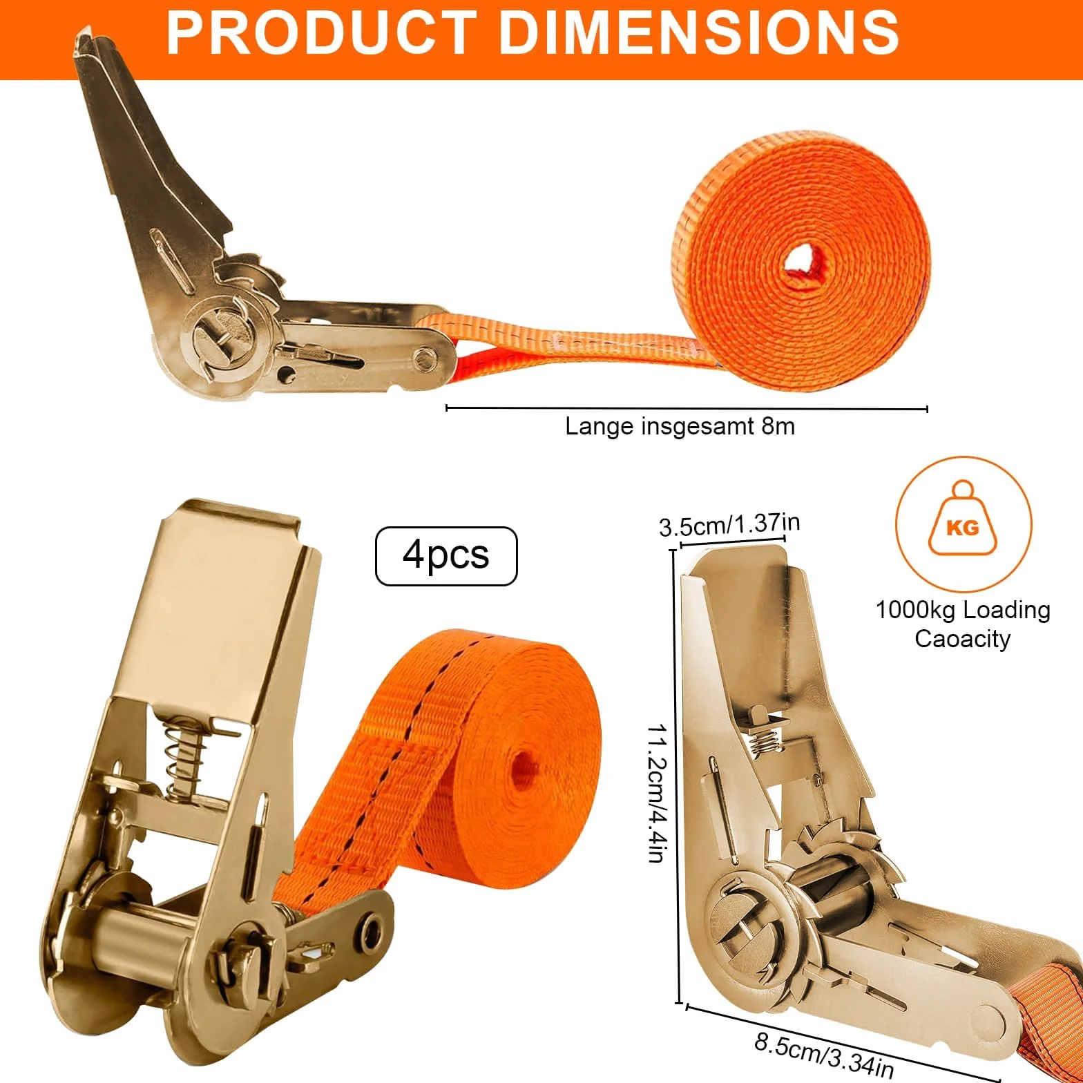 Cinchas de Amarre Tensor de Carraca 800kg Ajustable 6M Correas con Trinquete