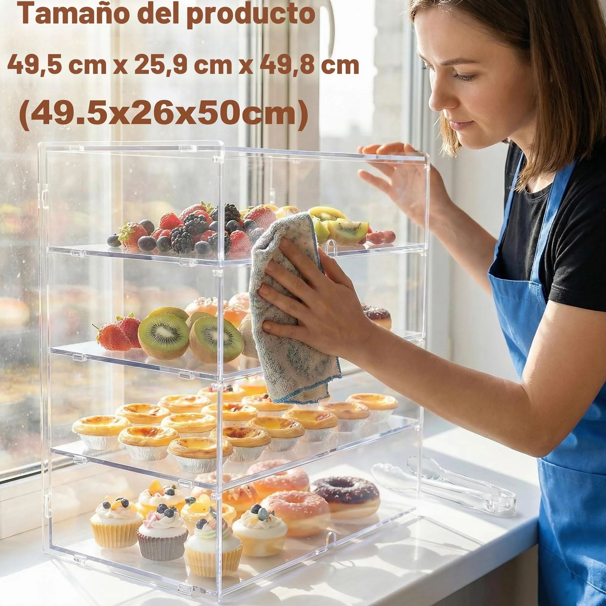 Vitrina Transparente para panadería con encimera de 3 Niveles, Paneles PETG de Alto Impacto de 5 mm (LJ039C 4-Tiers transdparent)