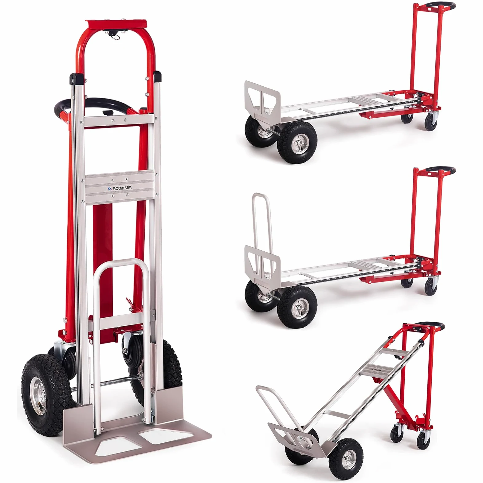 4 en 1 Carretilla de Mano Plegable de Aluminio, Carga de 363 kg, Carro de Transporte Convertible, con Ruedas Antideslizantes, para Transporte de Mercancías, Almacén y Supermercado