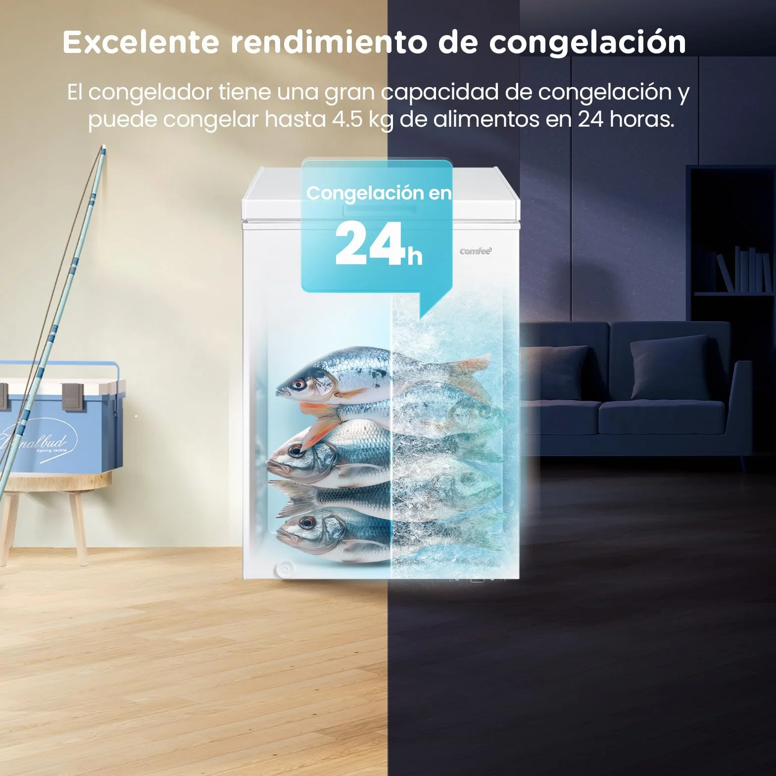 Comfee' Congelador Arcón Independiente 99L, Convertible a Congelador/Refrigerador, Inverter, 4 Estrellas, Blanco