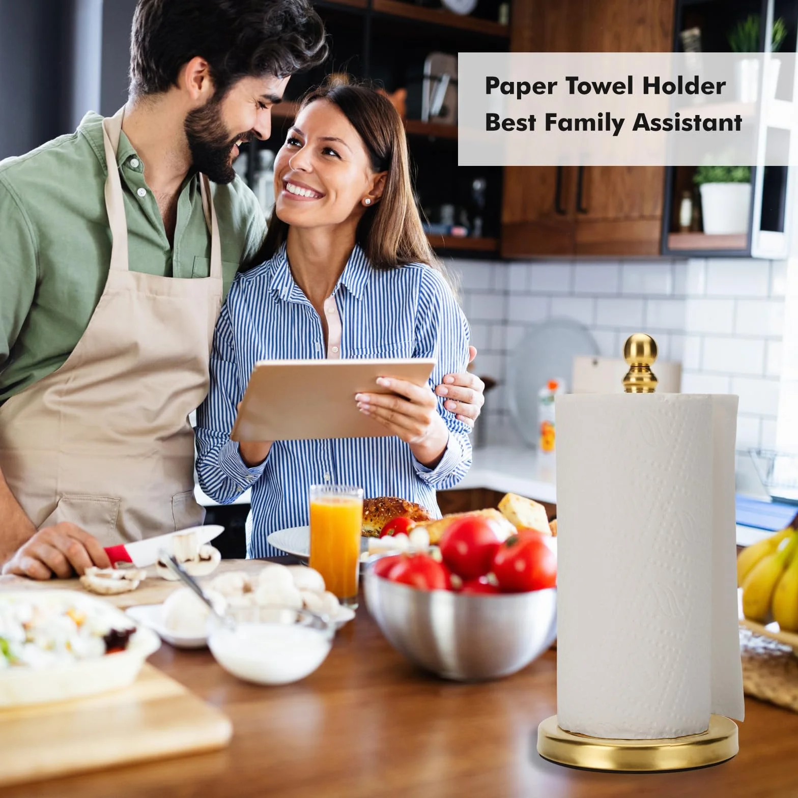 Soporte Dorado para Toallas de Papel para Encimera, Base Pesada para una Mano, Cocina y Baño