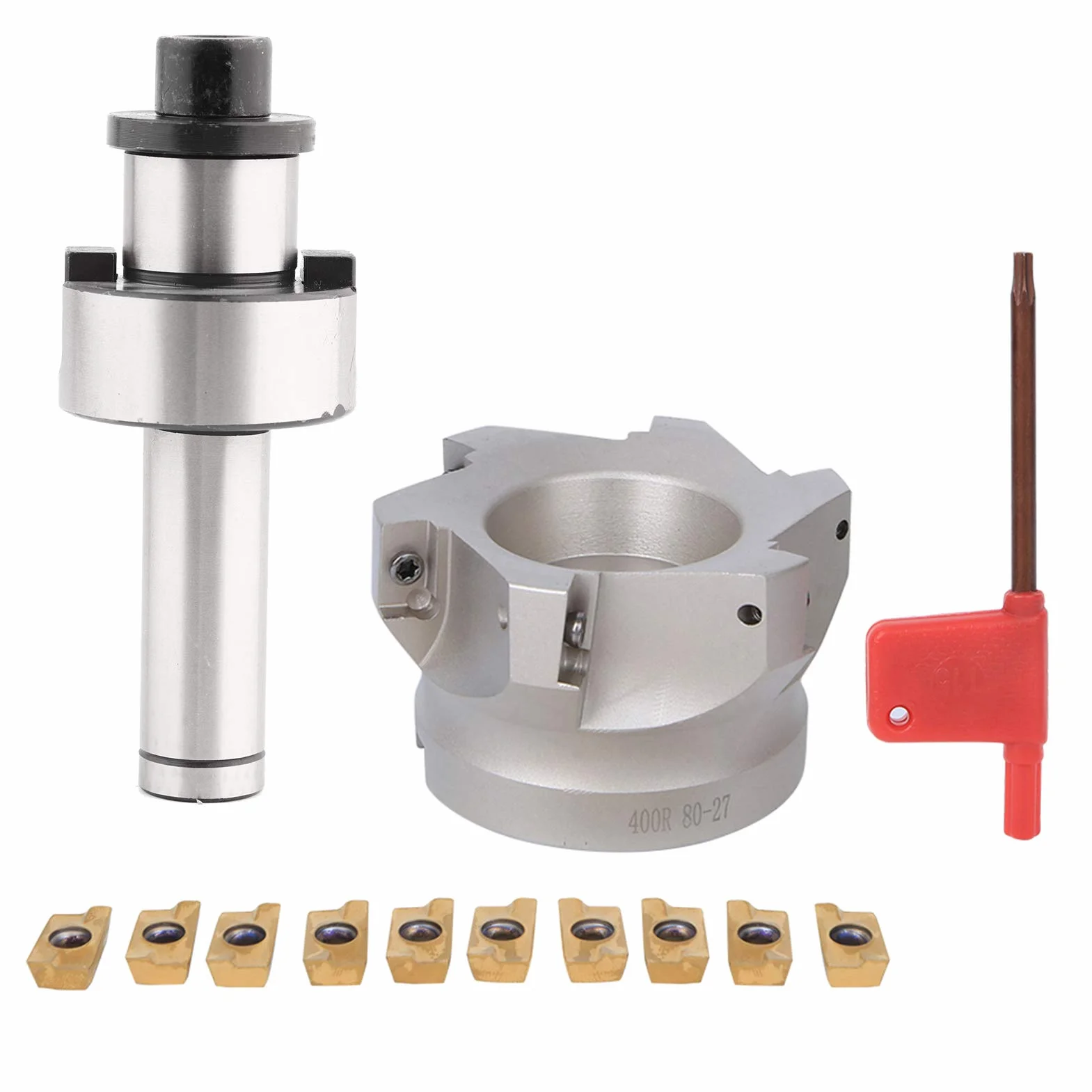 Cortador de Fresado Frontal, Juego de Cortadores de Fresado CNC que Incluye Portabrocas C20-FMB27, Cortador de 6 Flautas BAP400R-80-27 E Insertos de Fresado APMT1604(10pcs Milling Inserts) | Cortador Fresadora CNC, Herramienta Mecanizado, Carburo, C20-FMB