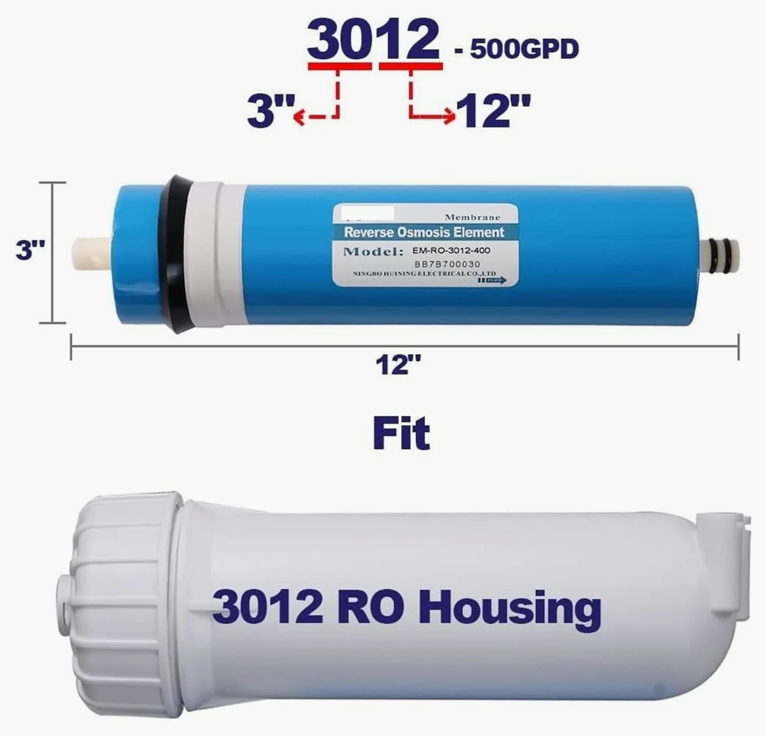 Filtro de agua de membrana de ósmosis inversa de membrana RO 500GPD, de filtración de agua purificador de agua debajo del fregadero for el hogar(3Pcs)