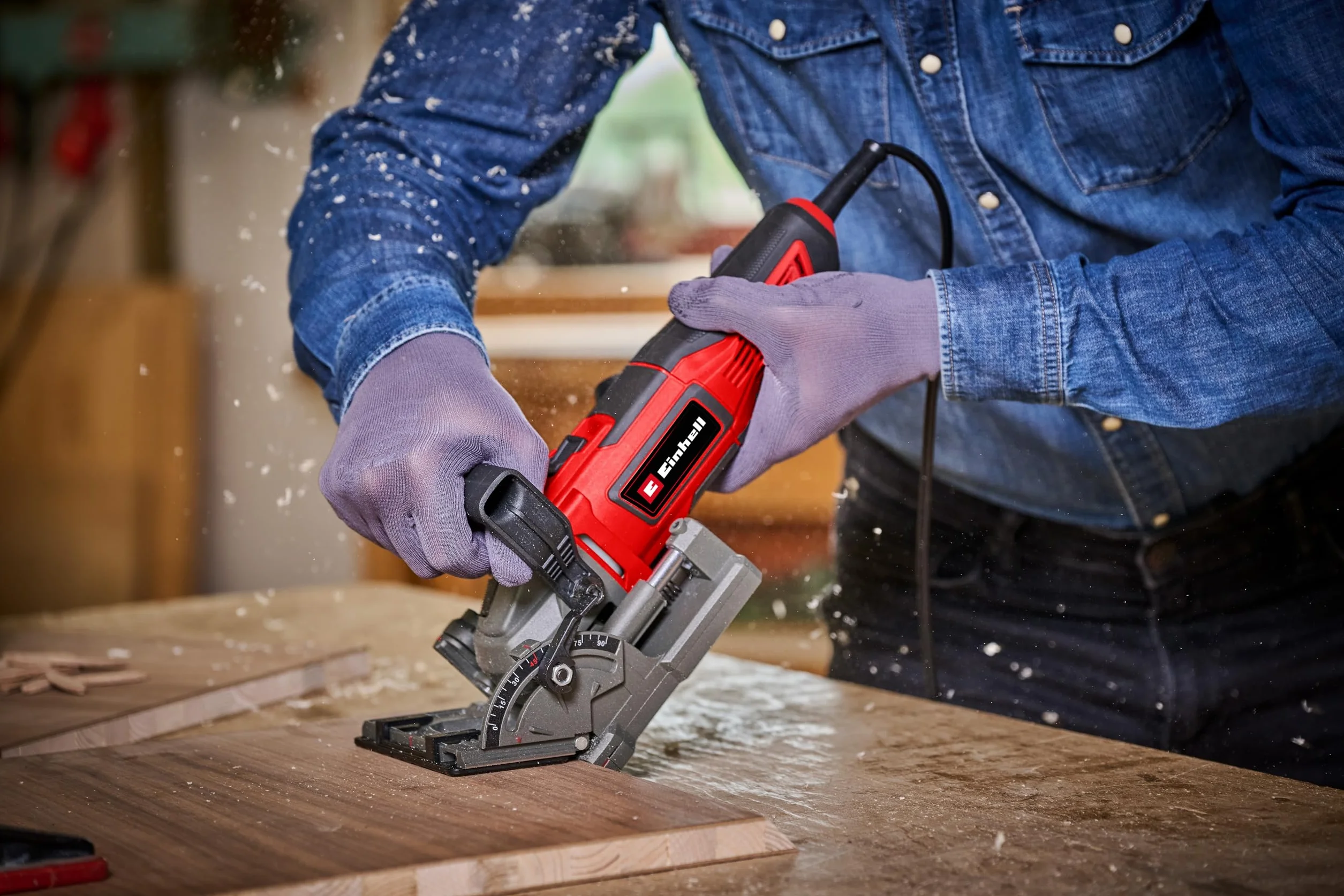 Einhell Fresa engalletadora TE-BJ 900 (900 W, profundidad de fresado 20 mm, ajuste de ángulo/altura, ajuste de profundidad de 6 niveles, bolsa colectora de polvo, incl. hoja de fresado 100 mm)