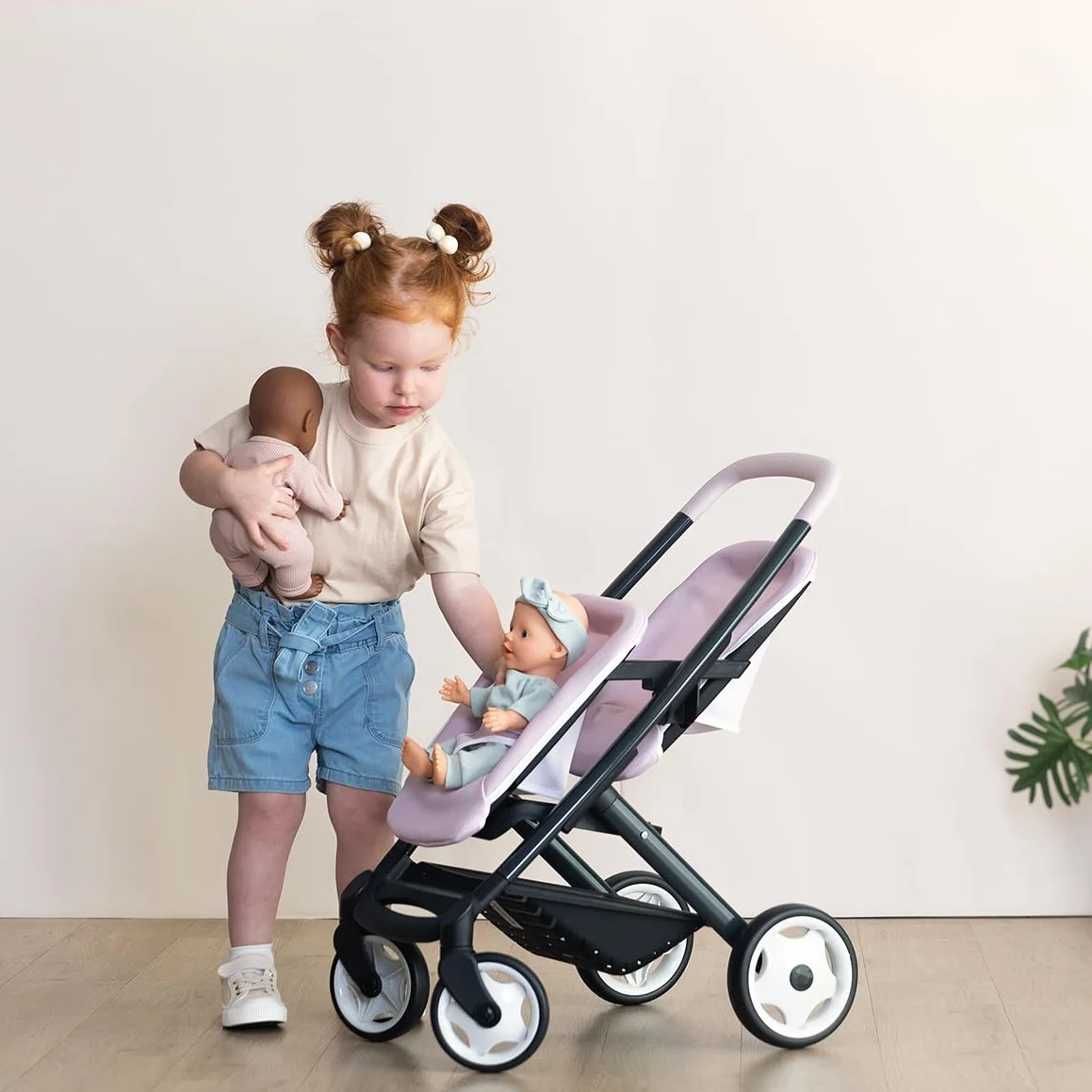 Smoby Maxi-Cosi Cochecito Gemelar Rosa para 2 Muñecas 42 cm Ruedas Silenciosas Multidireccionales