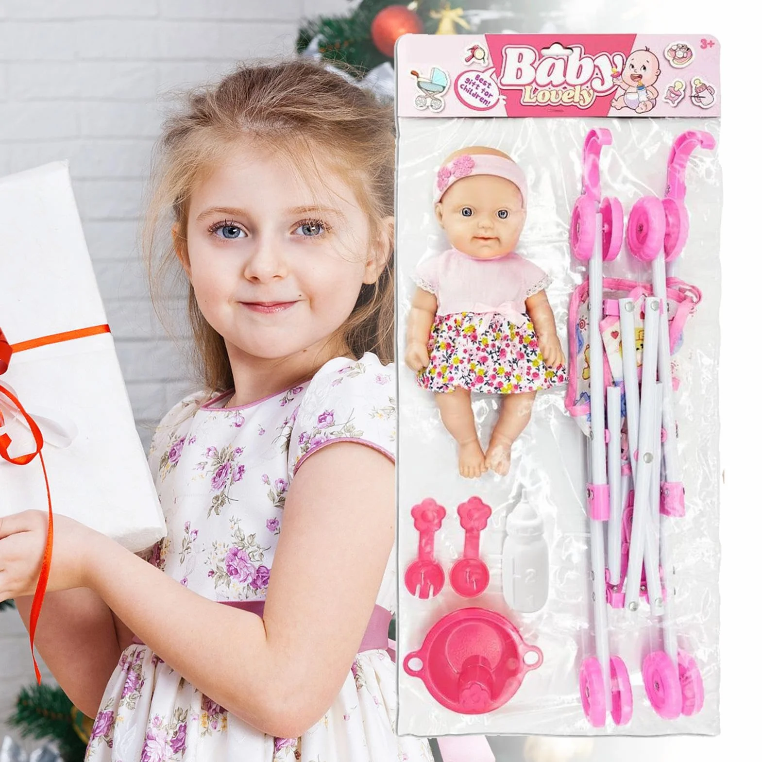Conjunto De Cochecito De Muñeca Para Niños, Accesorios De Juego De Simulación Realista, 10 Pulgadas