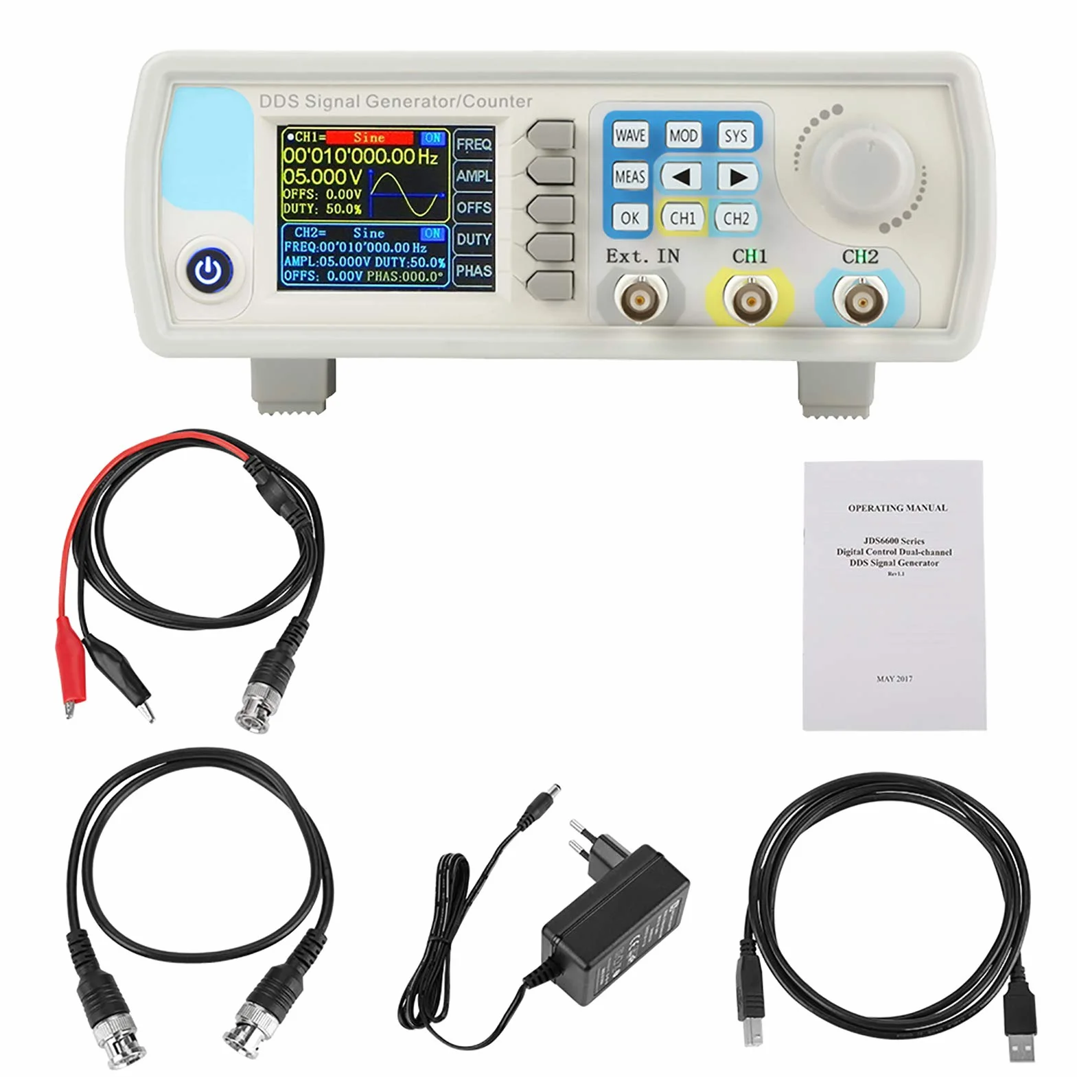 Generador de señal JDS6600 DDS, frecuencia sinusoidal de control digital de contador de alta precisión AC100-240V (regulaciones de EE. UU. 60 HZ)(15HZ)