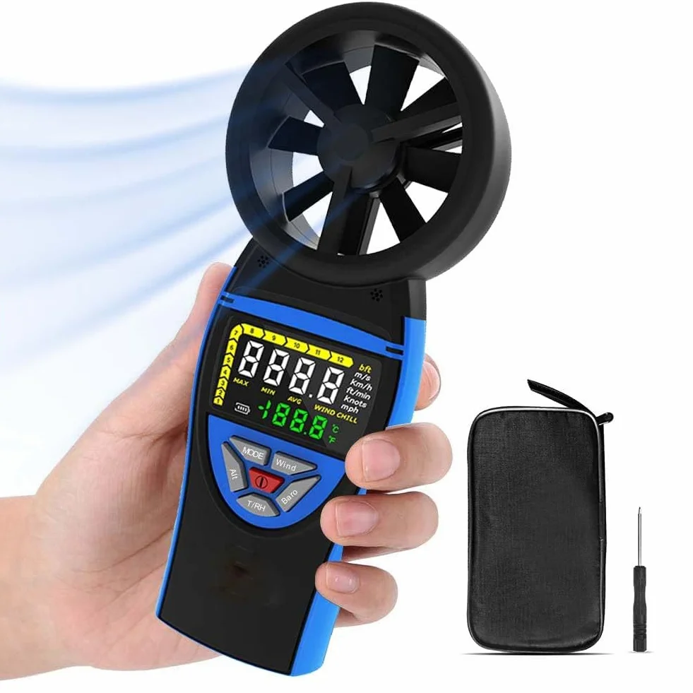HoldPeak 8805-WM Anemómetro Digital Portátil para Exterior, Temperatura, Presión Atmosférica, Altitud y Flujo de Aire para Drones HVAC