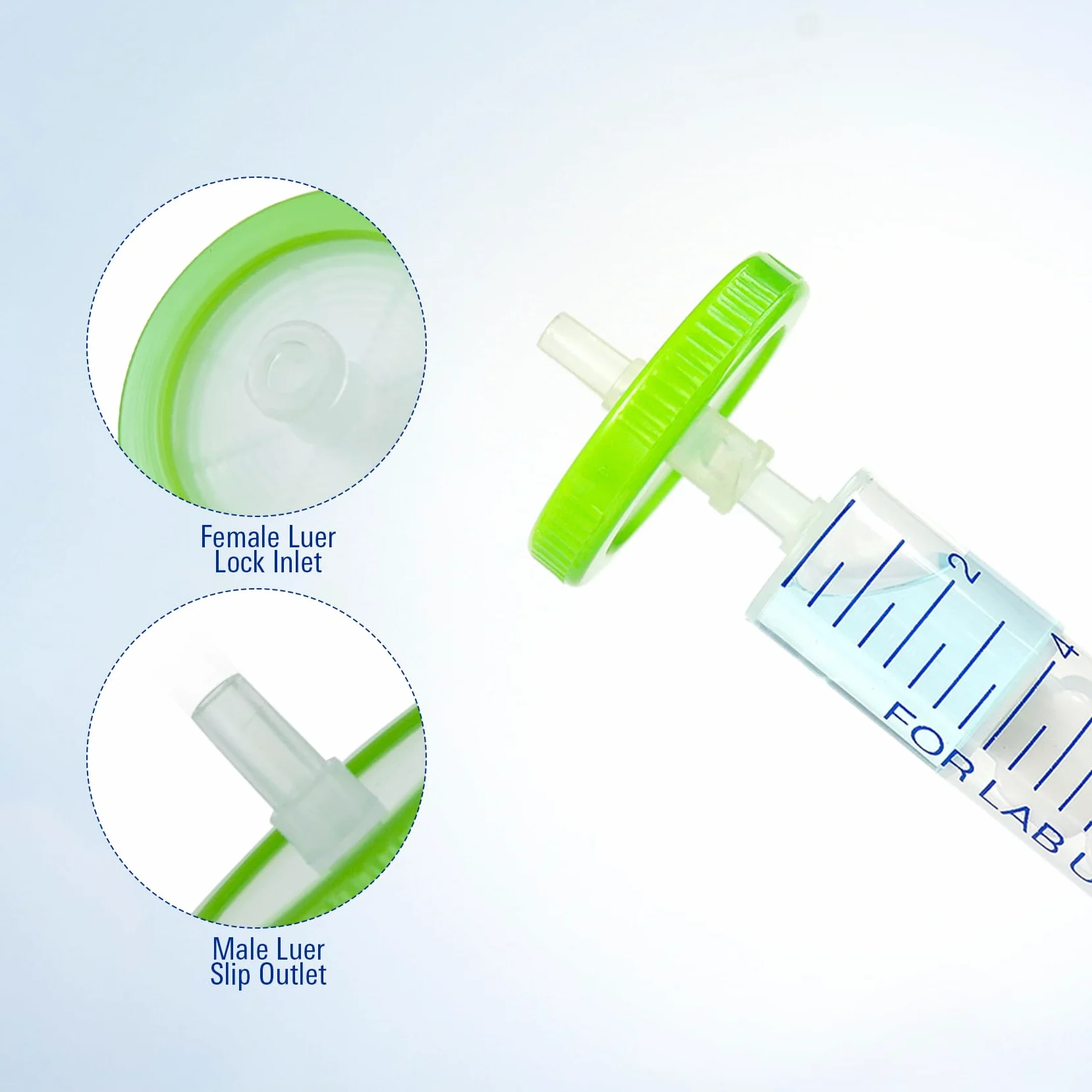 PEKYBIO Filtro de jeringa estéril PES filtrado hidrófilo 0,22 μm, tamaño de poro, 33 mm de diámetro de membrana para laboratorio, paquete de 50
