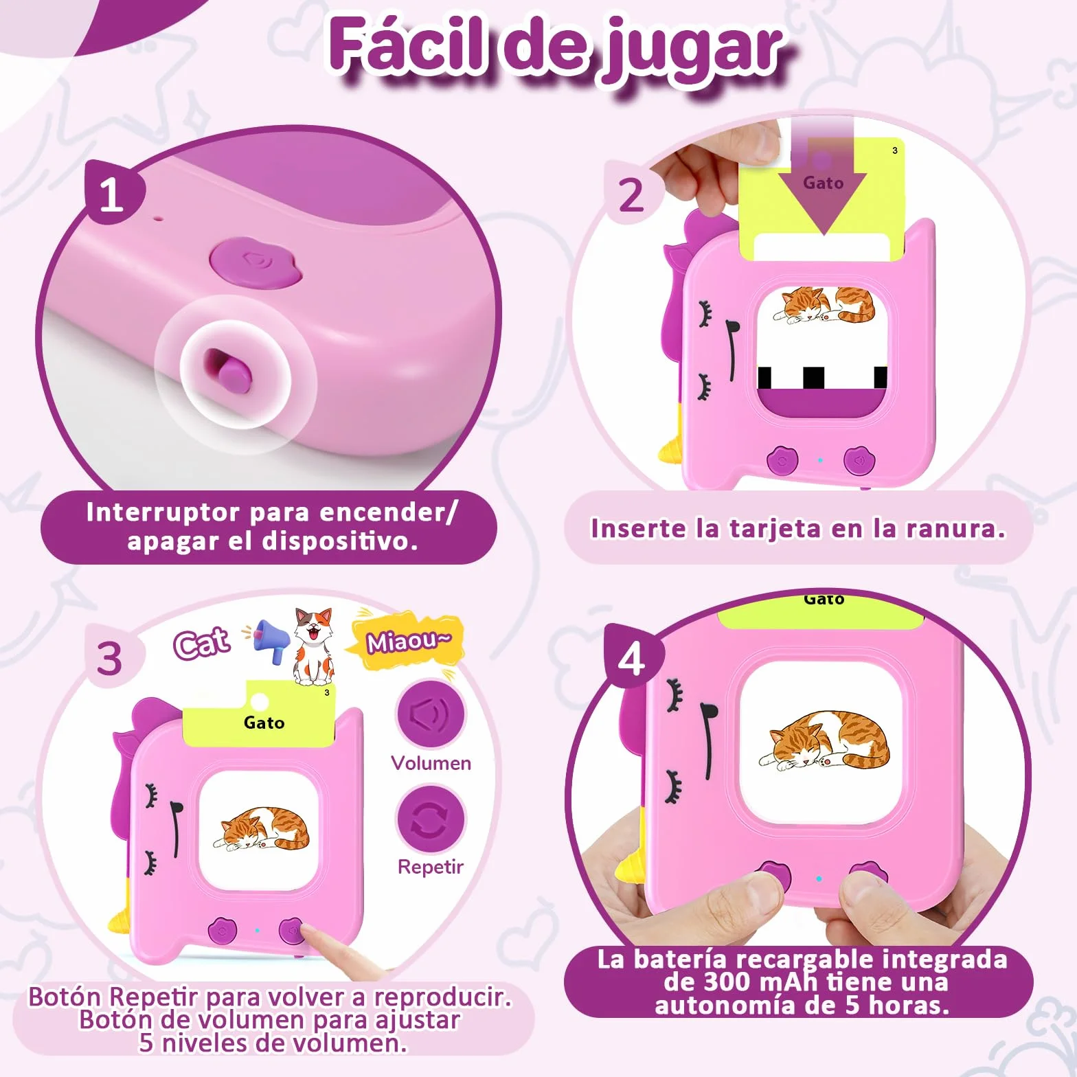 420 Palabras Tarjetas Flash Parlantes Español, Juguetes Educativos para Niños 3-6 Años, 112 Hojas, Juguete Montessori