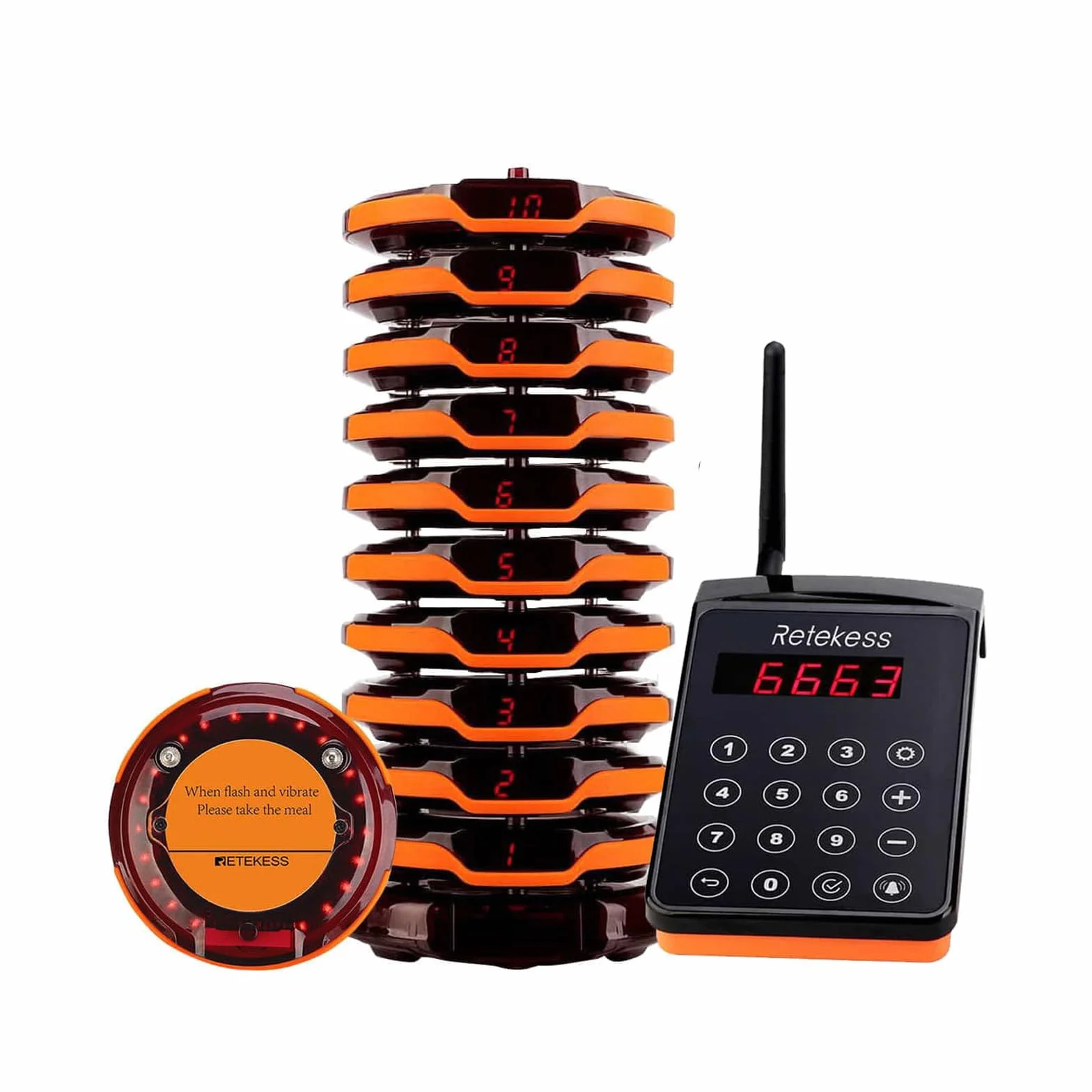 Retekess TD156 Buscapersonases Restaurante, 800M Avisadores Hosteleria, IP66 Impermeable, Goma a Prueba de Caídas, Batería 500 mAh 48H, Sistema de Llamadas para Logística, Hotele, Parque Acuático
