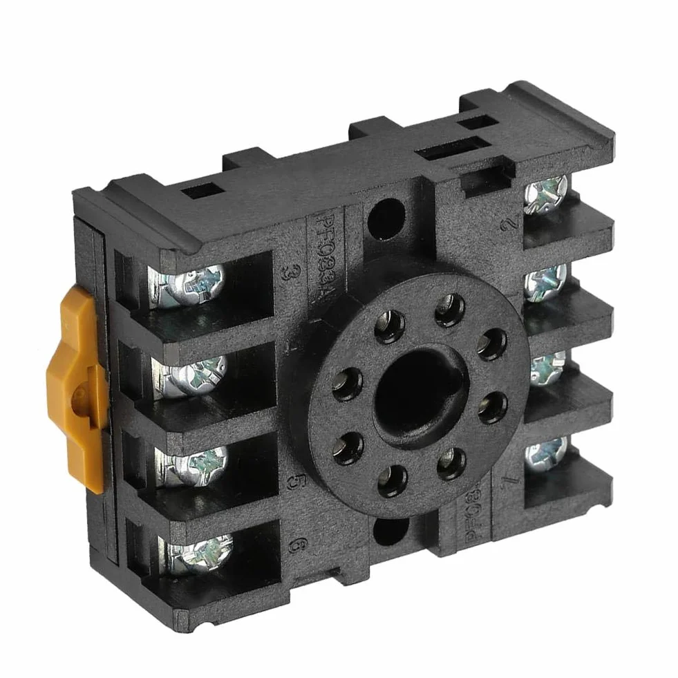 Base de relé, conector 8 pines, terminal tornillo duradero, zócalo enchufe industrial, soporte potencia estable, temporizador integrado, instalación sencilla para profesionales eléctricos