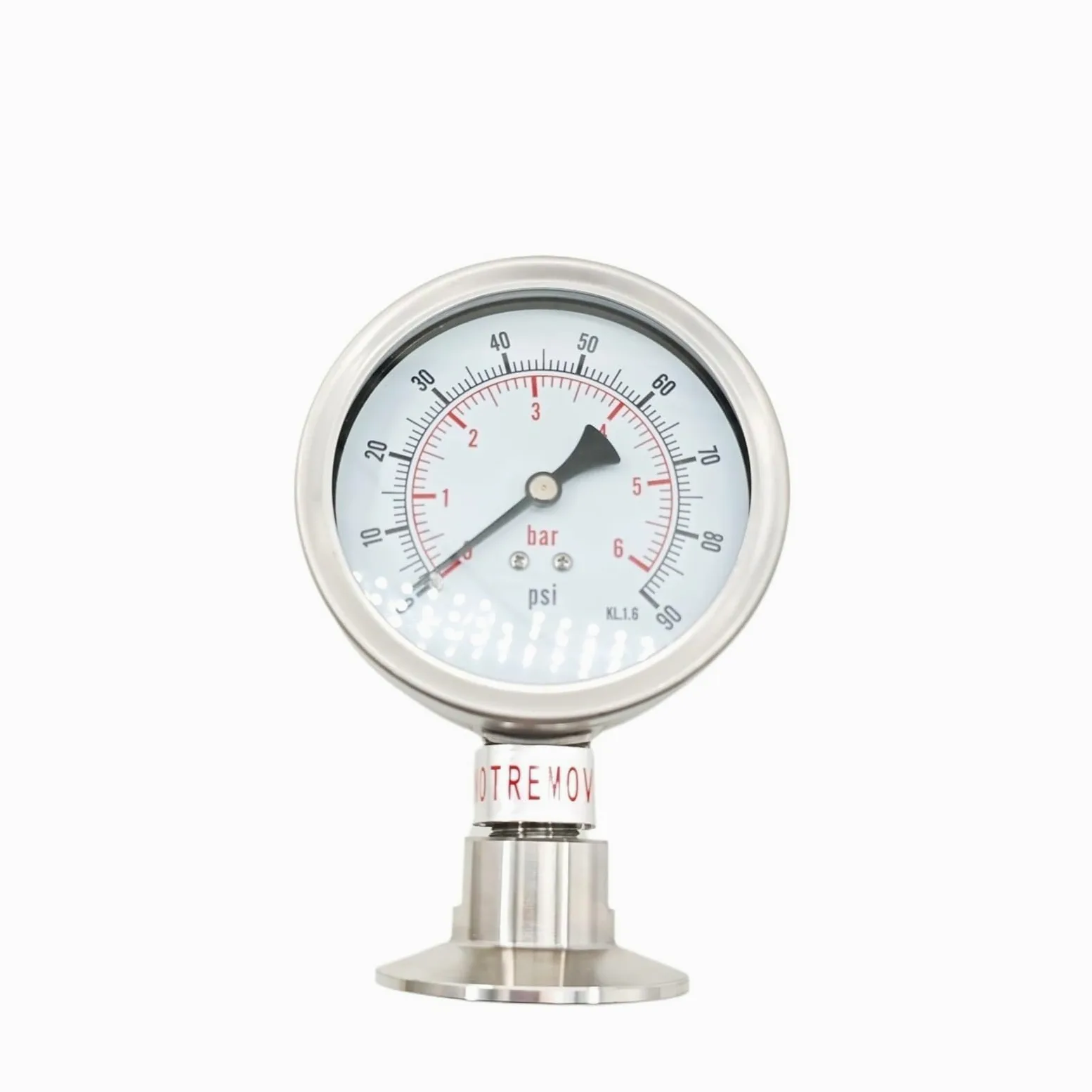 Manómetro de diafragma de 50,5mm/64mm, manómetro sanitario de acero inoxidable con esfera de 100mm, barra/psi(TC64mm,0-1.6Mpa)