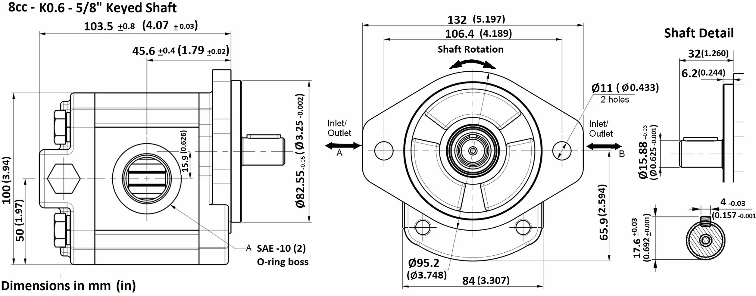 Motores de engranajes hidráulicos o bombas de rotación bidireccional, 8-26 cc/rev (0.488-1.58 in3/rev) 2-17gpm 21-40HP SAE A Mount, serie MFEG (8cc/rev. -0.488 in3/rev - 8 gpm máx. - 21HP máx.)