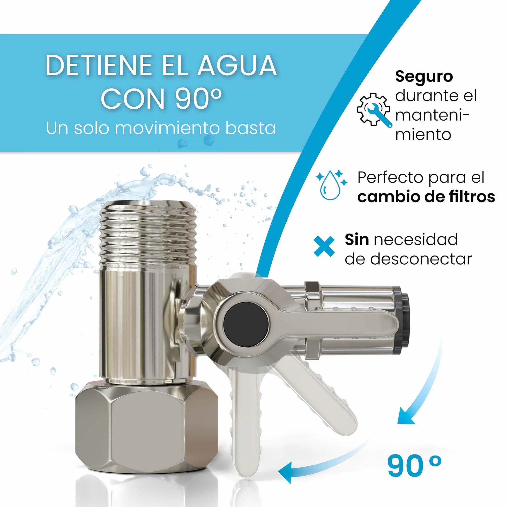 Válvula de Cierre de Acero Inoxidable 3/8 x 3/8 x 1/4" Conector en T Push-Fit para Frigorífico SBS