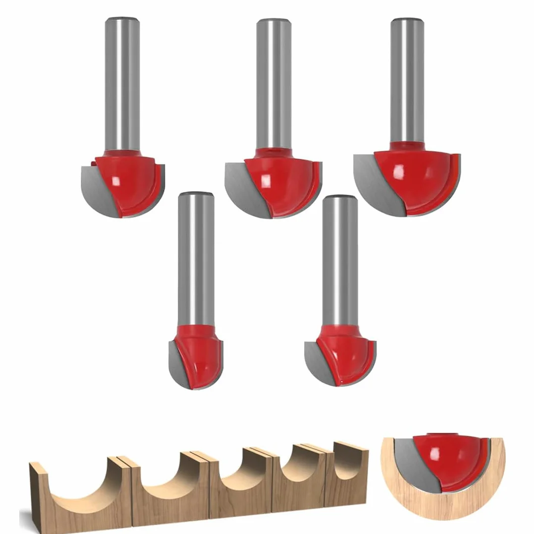 Aililong Juego de fresas redondas de 5 piezas, fresas redondas, fresadoras de bolas, fresadoras para carpintería, con vástago de 8 mm para una decoración perfecta y trabajos de precisión