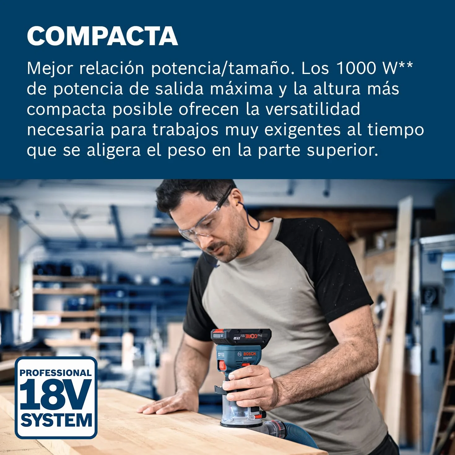 Bosch Professional 18V System fresadora corte batería GFK 18V-8 (incl. guía paralela, 2 adaptadores aspirador fresado, protección virutas, pinza sujeción 8 mm, llave, L-BOXX, sin batería/cargador)
