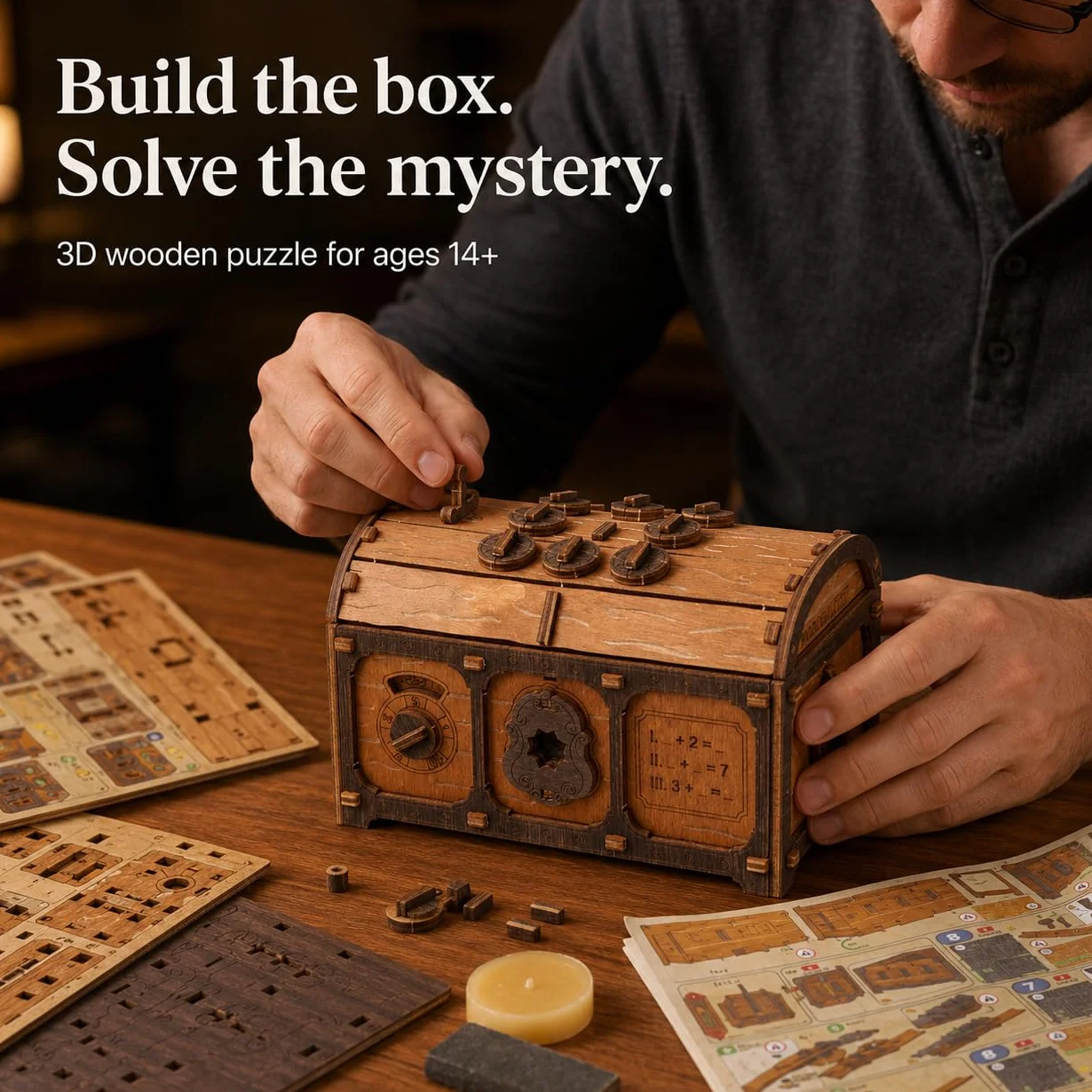WOODEN.CITY Treasure Chest 3D Puzzle Box Escape Room Secret Mystery Box Original Gift Adults Kids