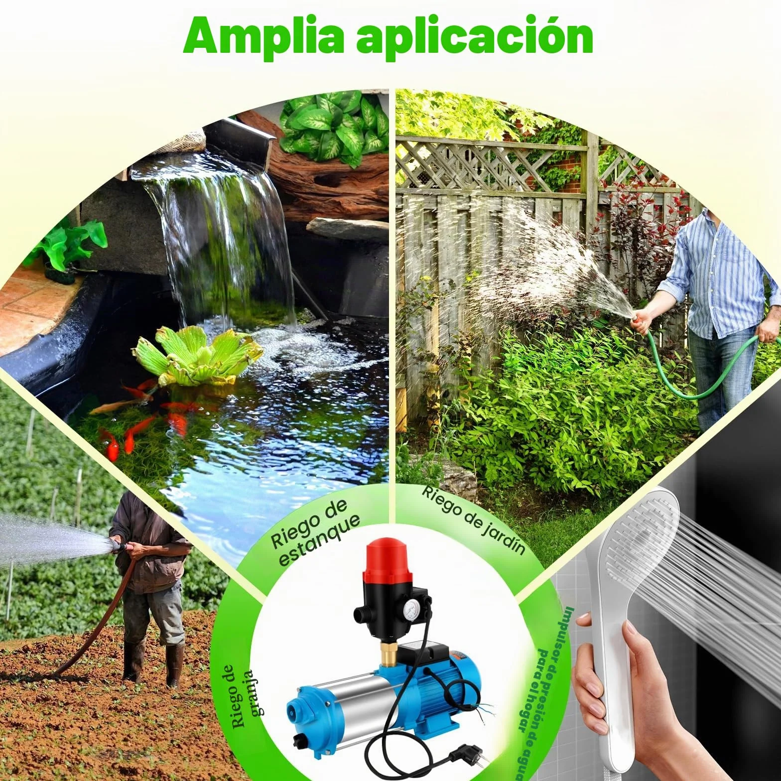 Bomba centrífuga, sistema de agua doméstica, bomba de jardín, control de bomba con presostato y manómetro, 1300 W, 4000 L/h, 9,8 bar, acero inoxidable, bomba de agua con apagado automático, para