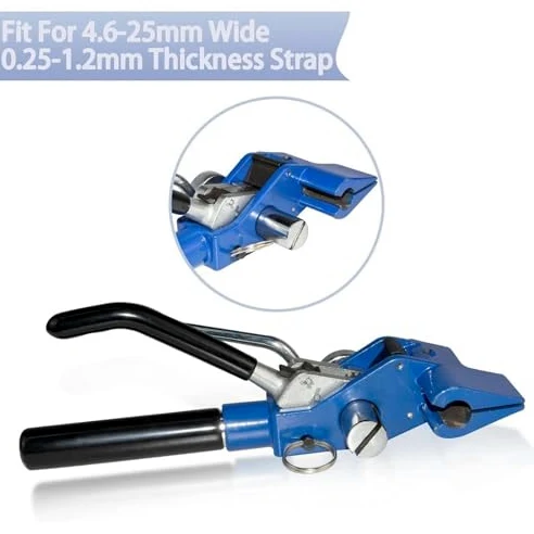 Tensor de fleje de acero inoxidable con crimpadora de corte, herramientas de flejado de acero para agrupar cables, tuberías, carteles, postes eléctricos, compatible con correas de embalaje de 4,6 mm a