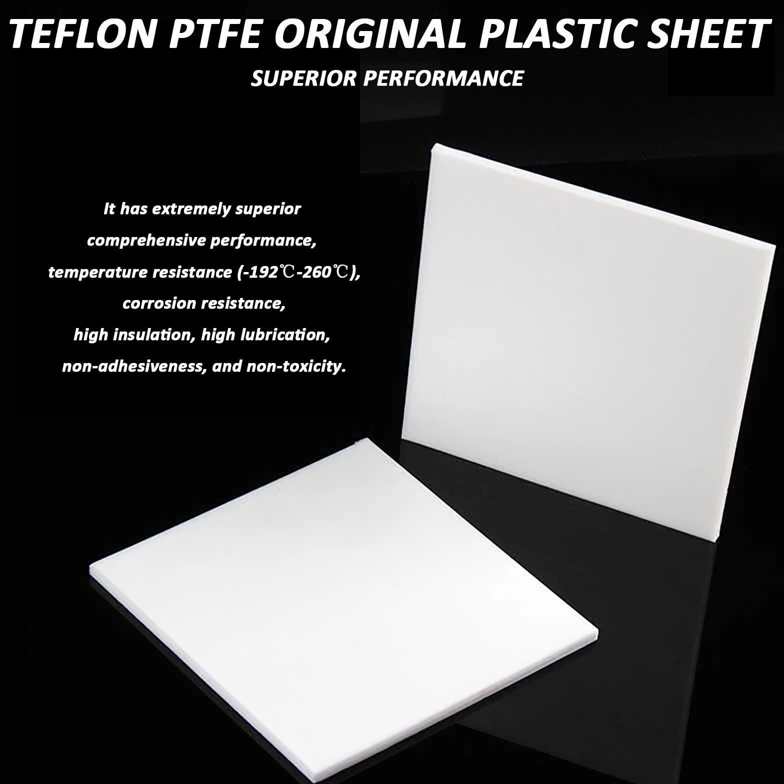 Lámina de Teflón PTFE Virgen 500 mm x 500 mm Espesor 1 mm-30 mm para Industria Química