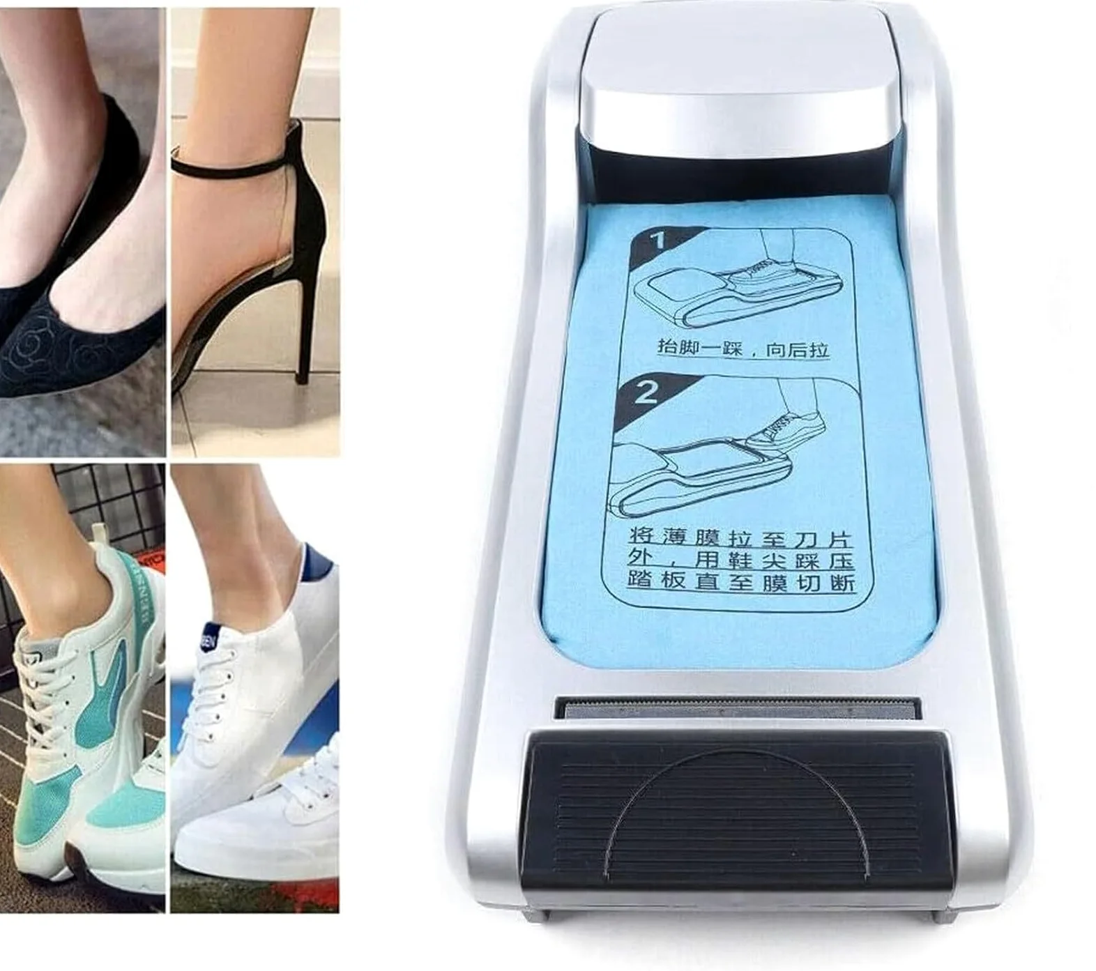 Dispensador AutomáTico de Fundas Desechables para Calzado con Recambio de 3 Rollos, MáQuina Dispensadora PortáTil para Cubrezapatos Hasta la Talla 12 de Hombre