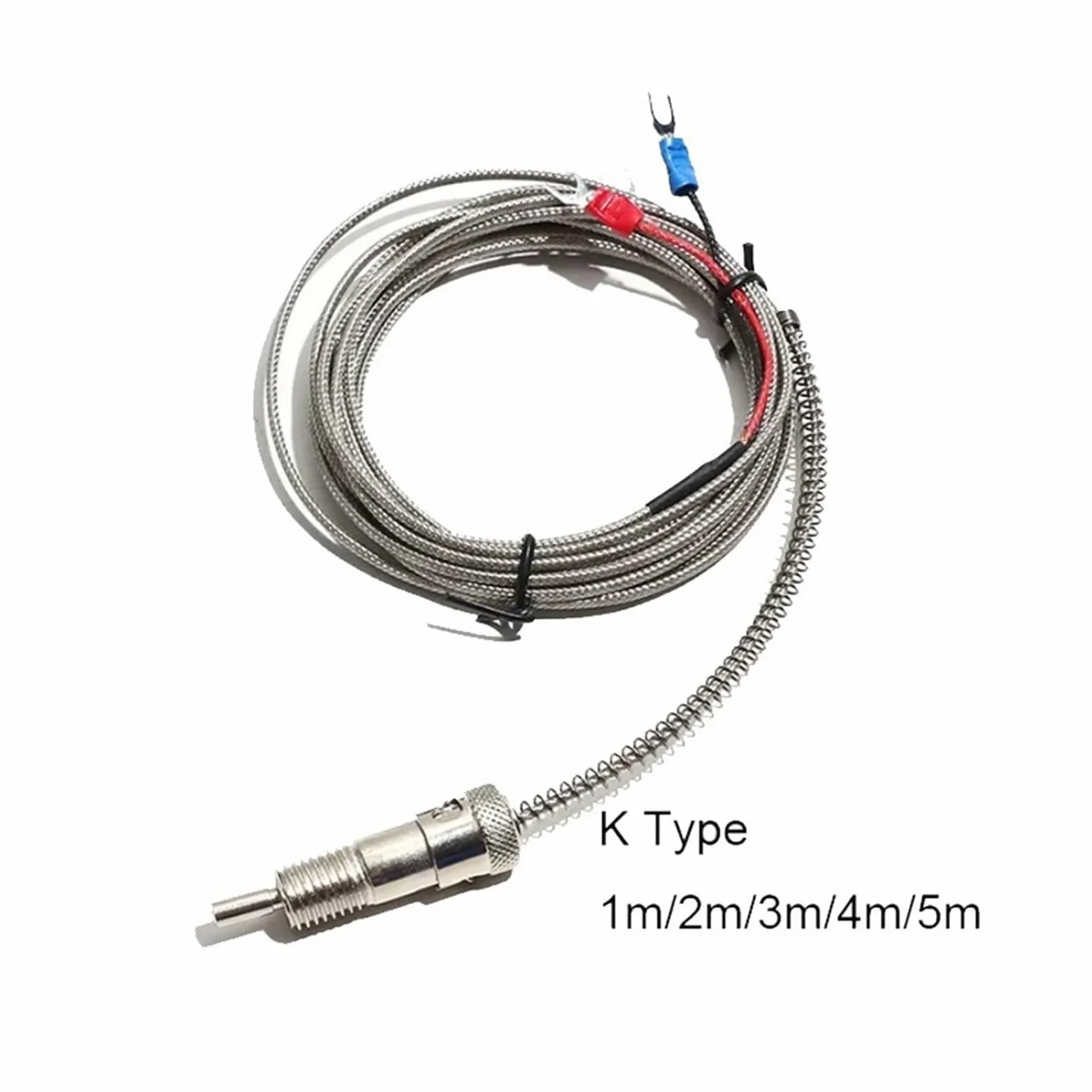 Sensor de temperatura de 5 uds con adaptador de rosca M12, Cable de bayoneta de 1/2/3/4/5M con funda de resorte(1m Cable Length)
