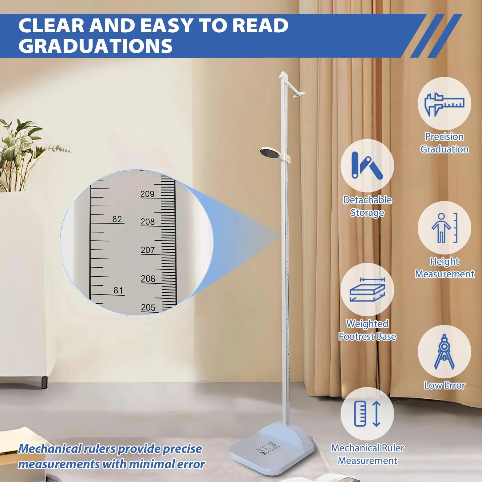 Estadiómetro Portátil de 20 a 210 cm, Medidor de Altura Digital, Medidor de Altura Médico, Estadiómetro Portátil con Pantalla de Doble Escala, para Casa, Oficina, Examen Médico