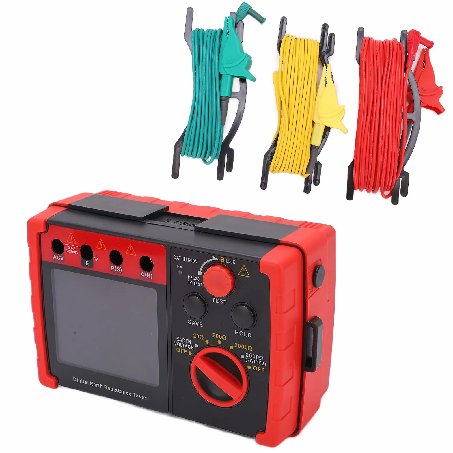 Probador de Tierra Digital GT5105A, Medidor de Tierra Profesional con Seguridad de Aislamiento Reforzado y Almacenamiento de Datos, para Medición de Voltaje y Resistividad de